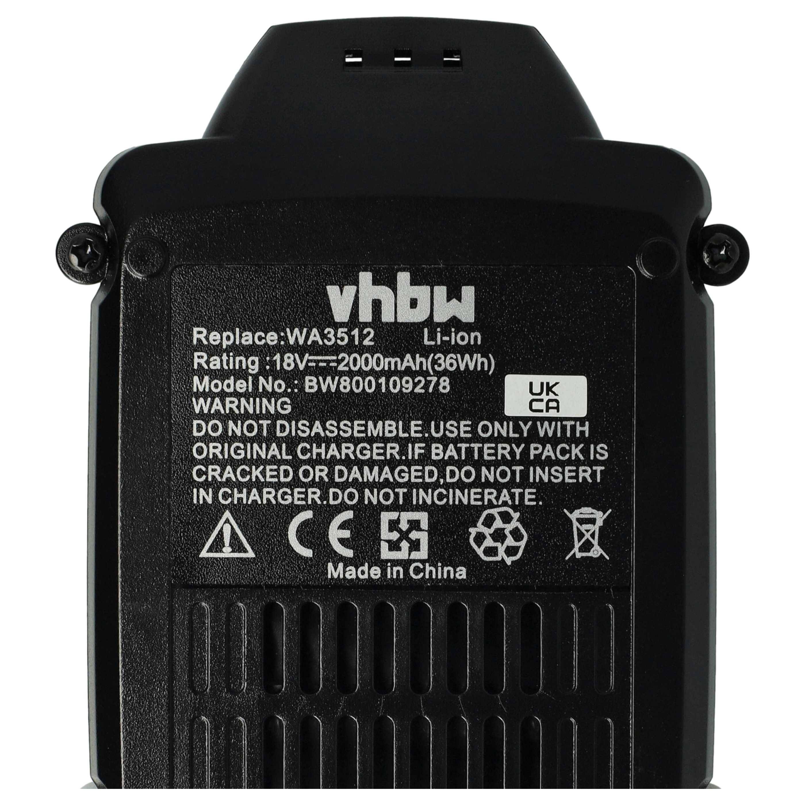 vhbw 2x Akku kompatibel mit Worx WX292, WX178.9, WX279, WX178.1, WX290.9, WX292.9, WX279.9, WX290 Werkzeug (2000 mAh, Li-Ion, 18 V)