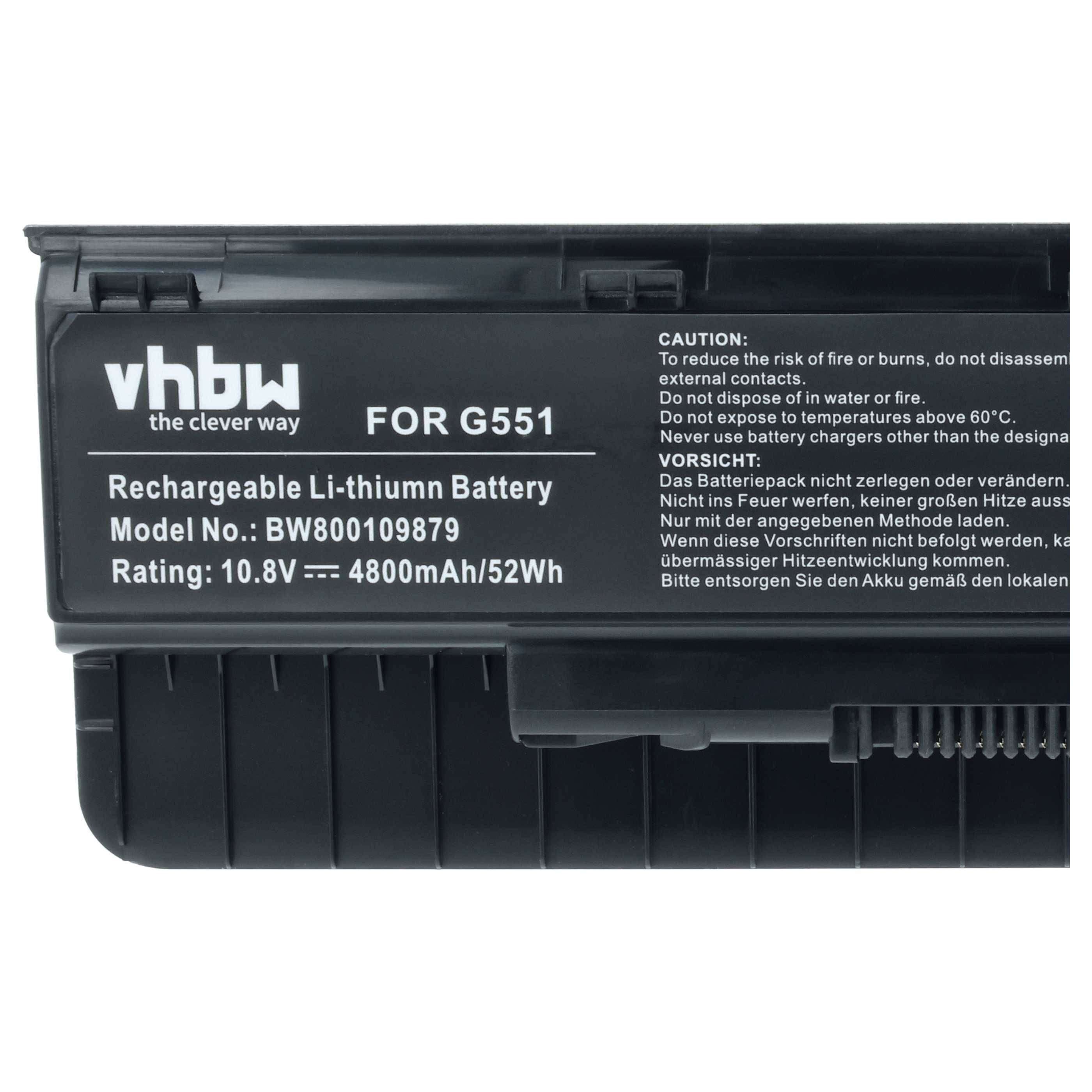 vhbw Akku kompatibel mit Asus N551VW-8A, N551VW-1B, n551jx-dm341t, N551JX-DS71, N551JX-DM362T Notebook (4800 mAh, 10,8 V, Li-Ion)