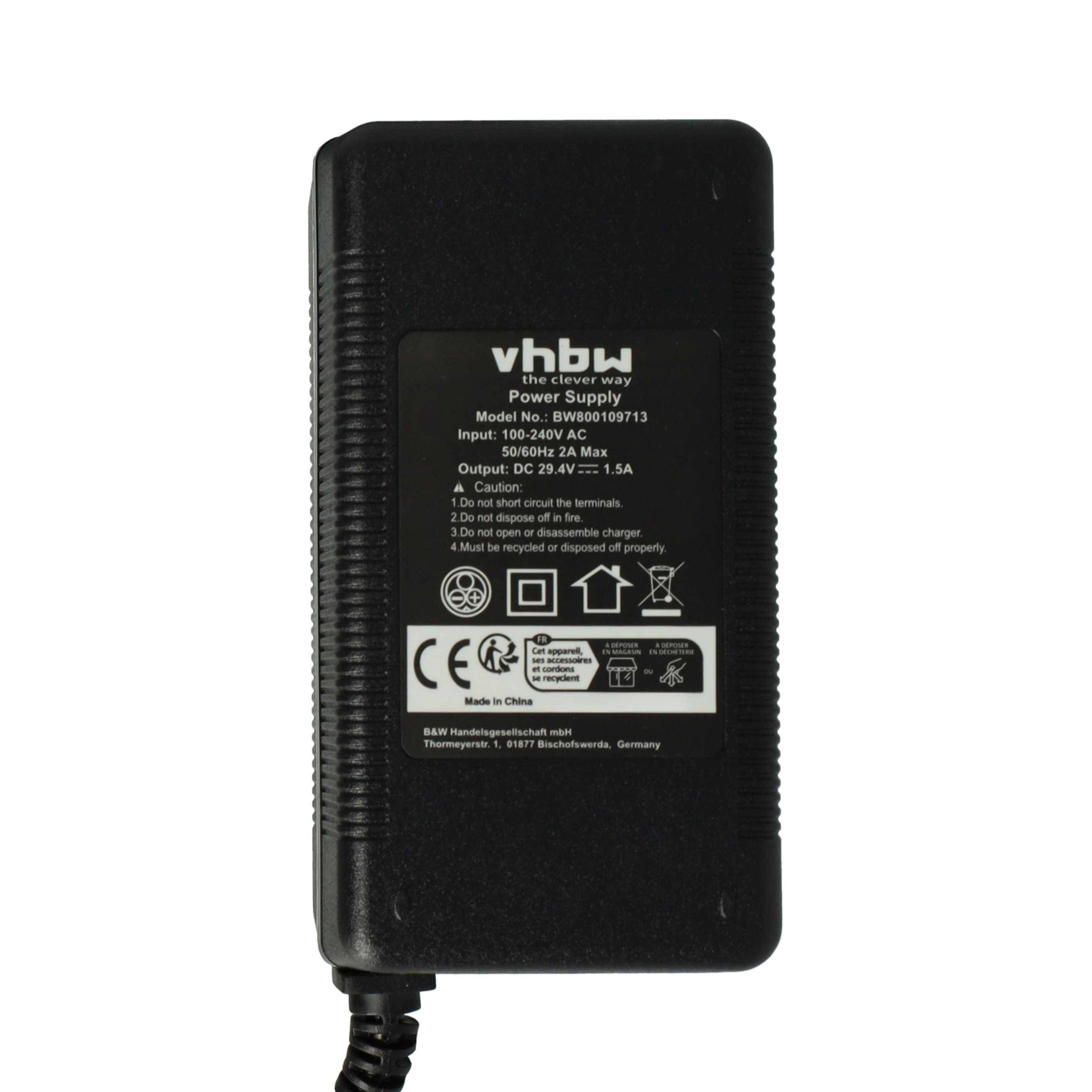 vhbw 220V Netzteil Ladegerät Ladekabel 52W kompatibel mit 24V Akku von Prophete 24V Trio Sattelrohr E-Bike