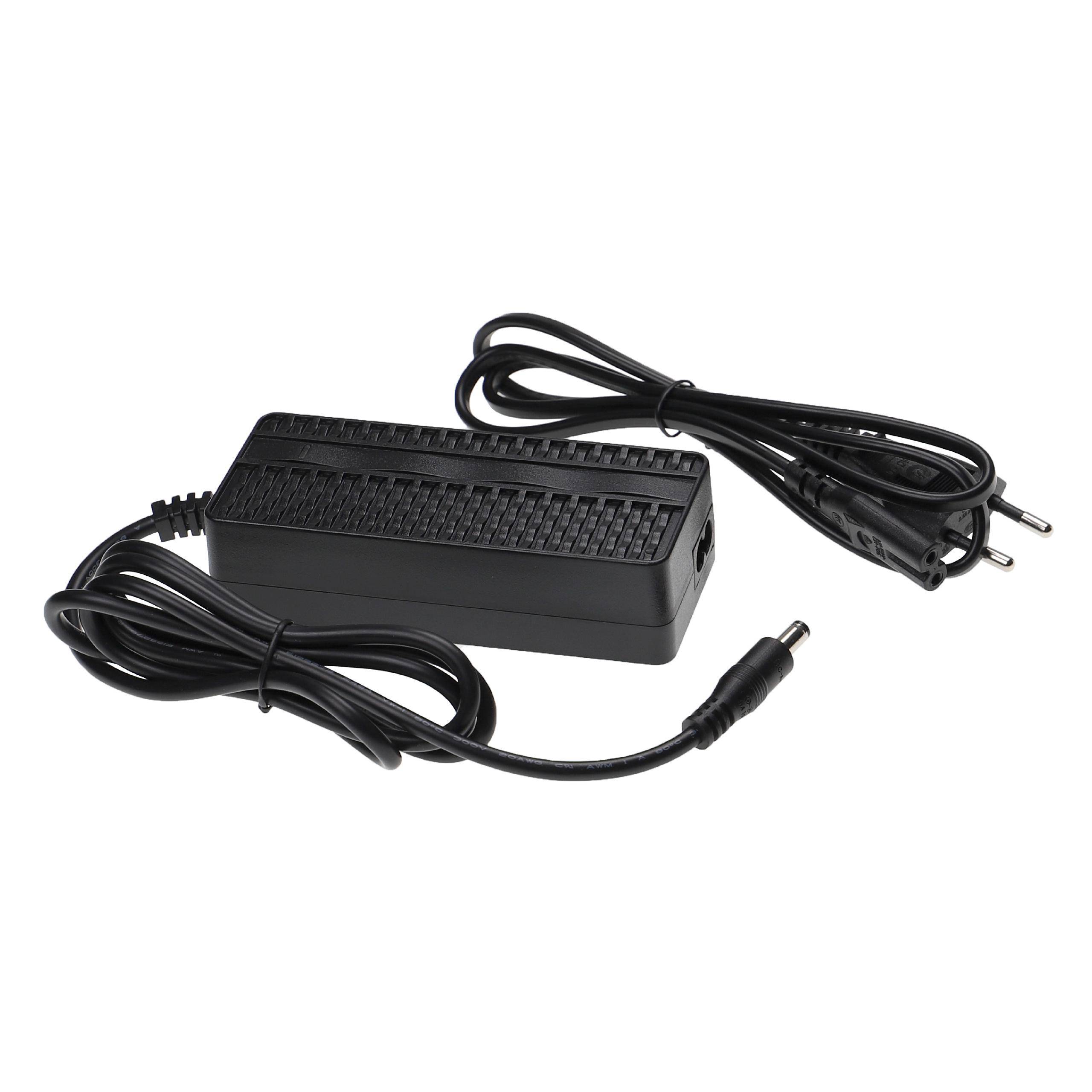 Ein schwarzes Laptop-Ladegerät mit Netzteil und angeschlossenen Kabeln, einschließlich eines Steckers und eines Anschlusses für das Gerät.