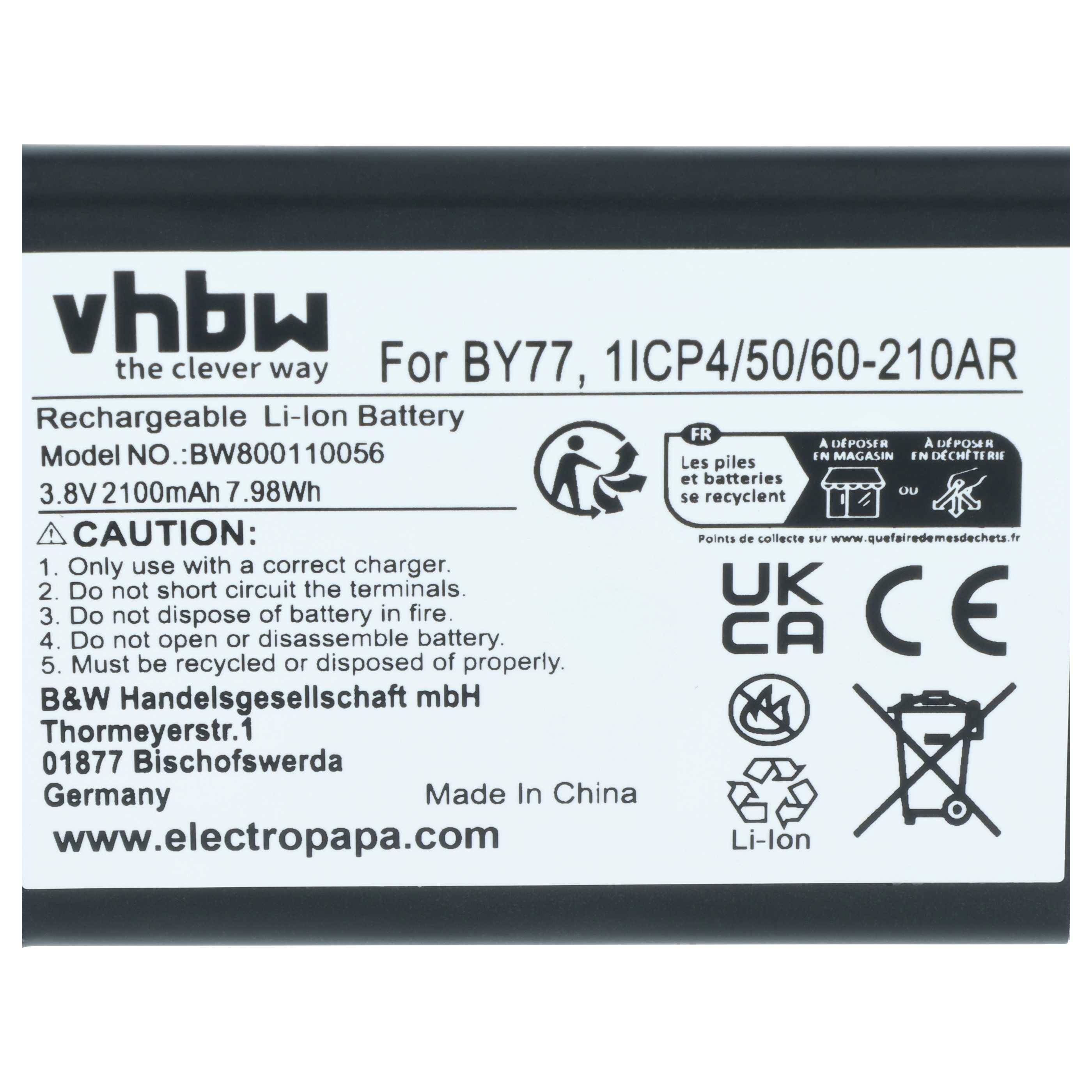 vhbw Akku kompatibel mit Beurer 952-62, 952.62, BY77 Babyphone Babytalker (2100 mAh, 3,8 V, Li-Ion)