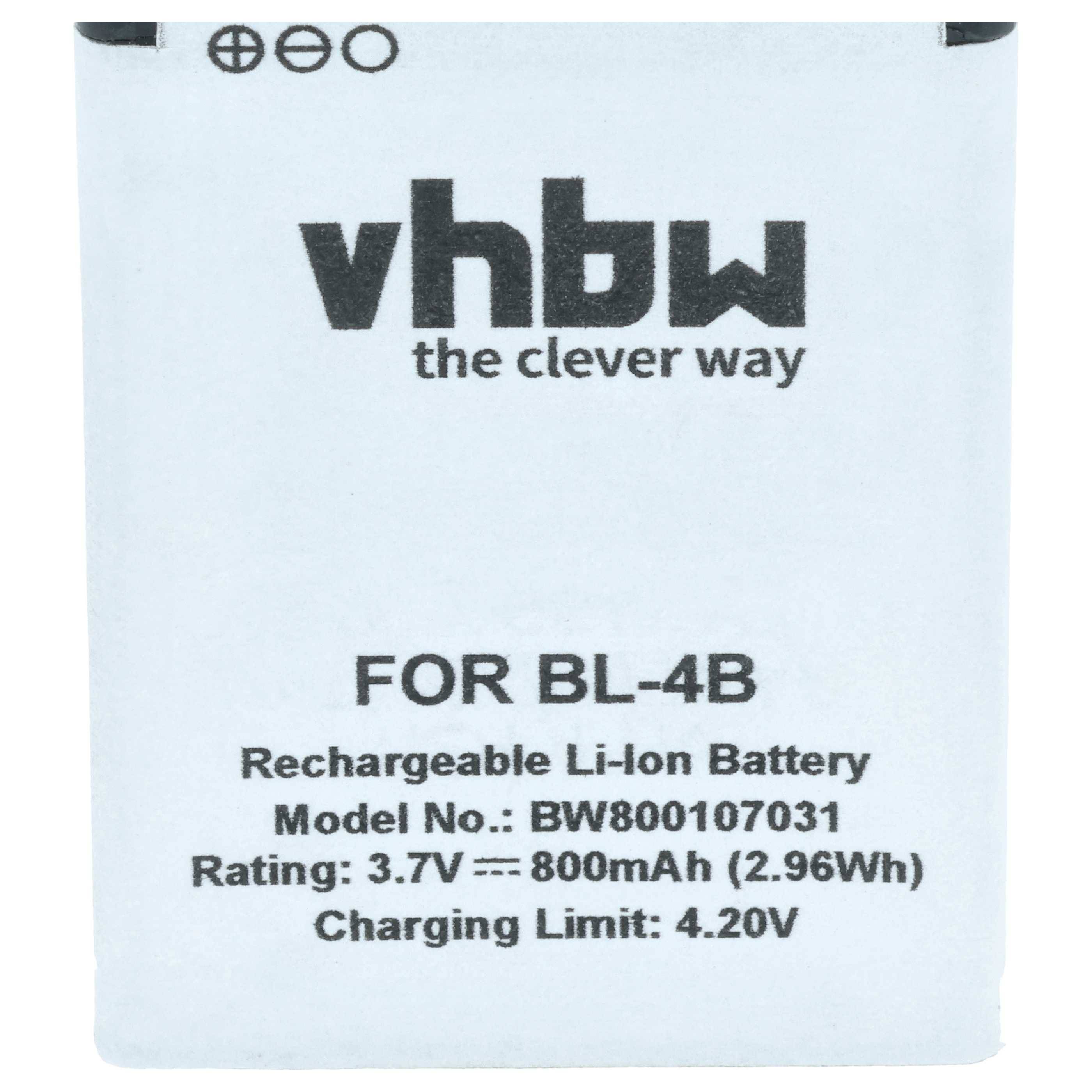 vhbw Akku kompatibel mit Nokia 2660, 2505, 3606, 1606, 6125, 6131, 2760, 5000, 2630, 6111 Handy Smartphone Telefon (800 mAh, 3,7 V, Li-Ion)