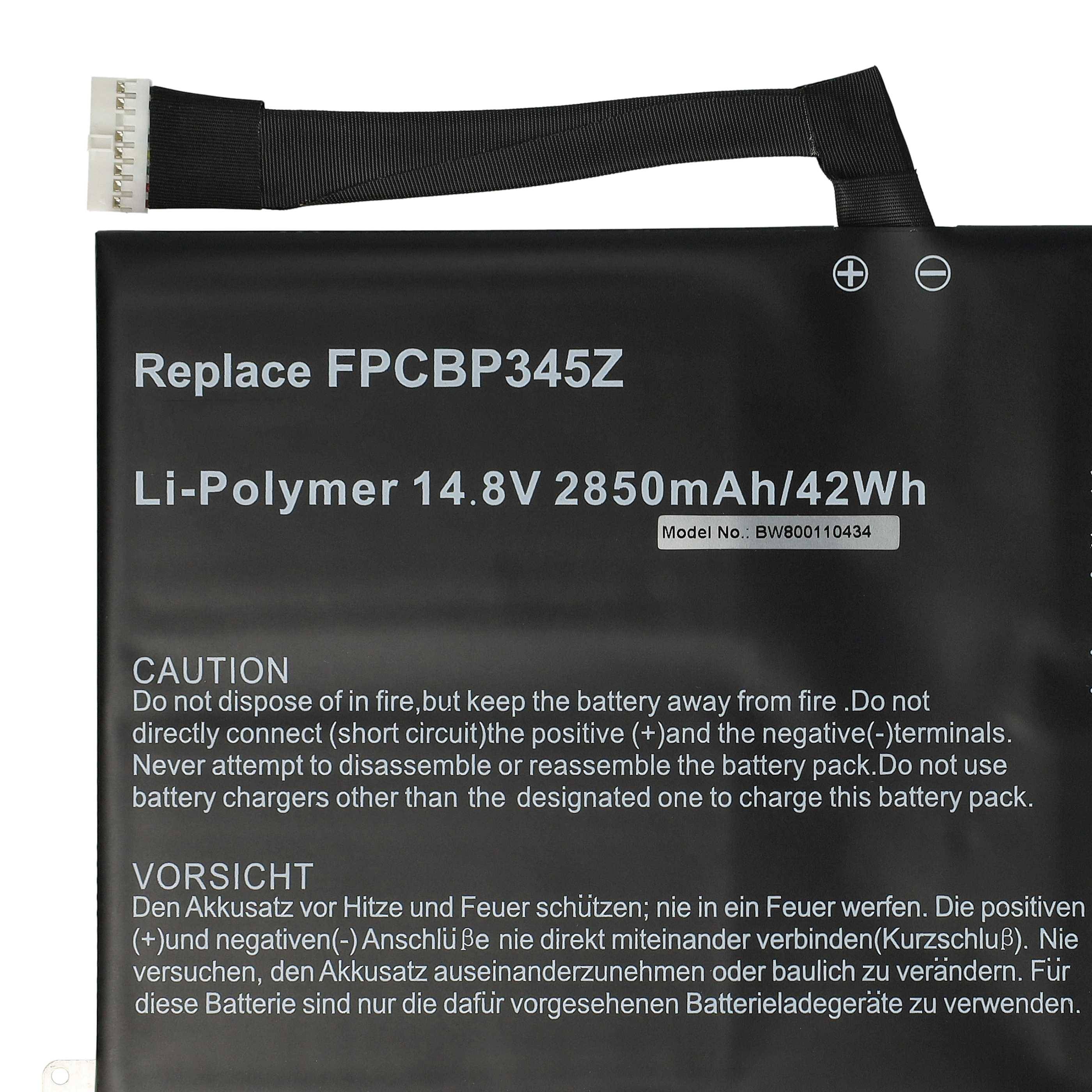 vhbw Akku Ersatz für Fujitsu FPCBP345Z, FMVNBP219, FPB0280 für Notebook (2850 mAh, 14,8 V, Li-Polymer)