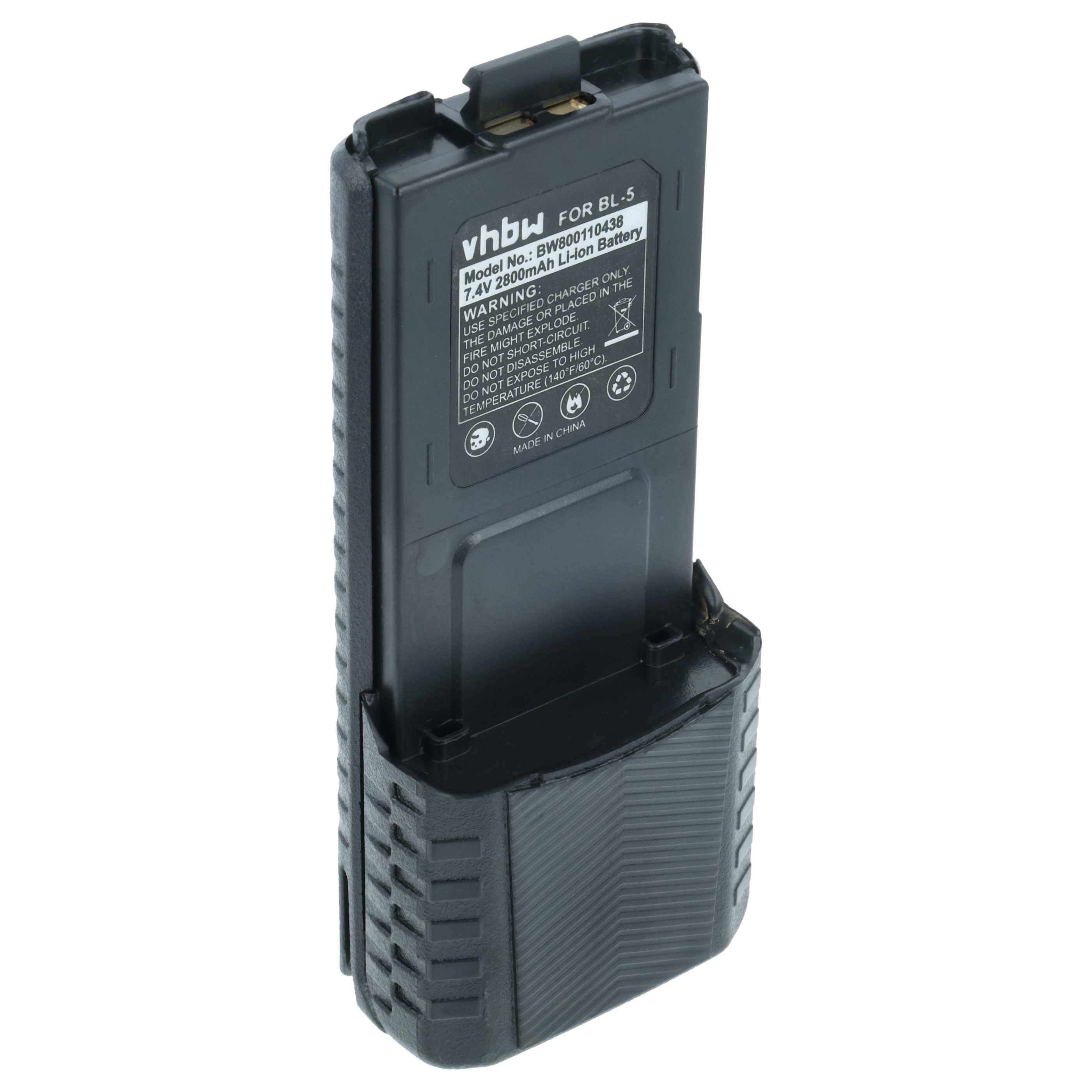 Aufladbare Lithium-Ionen-Batterie mit der Bezeichnung ‚vhbw' für BLS, 7,4V 1800mAh. Die Batterie ist schwarz mit einer strukturierten Griffoberfläche am Fuß.
