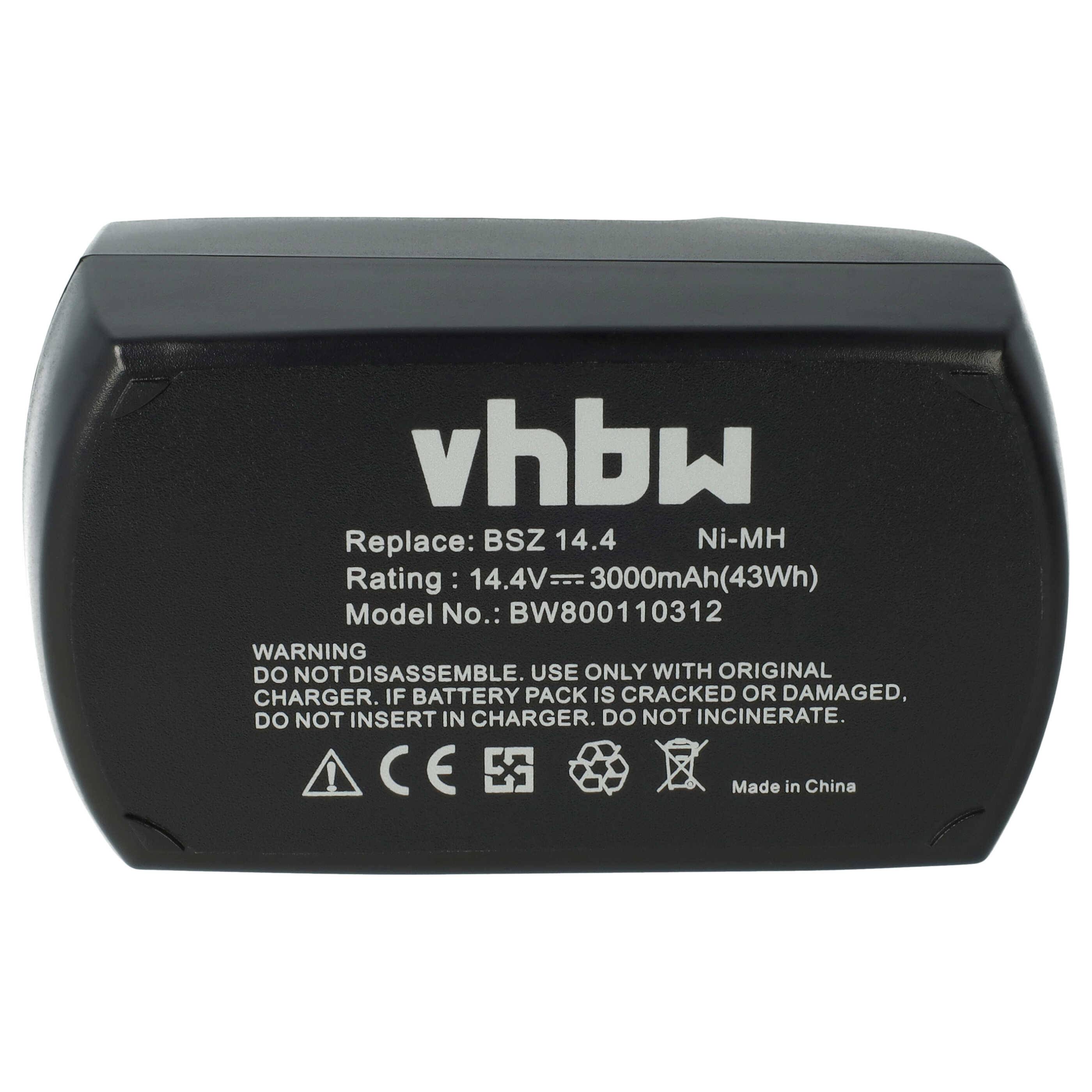 vhbw Akku Ersatz für Metabo 6.25475, 6.25476, 6.25482, 6.25481, 6.25482.00 für Werkzeug (3000 mAh, NiMH, 14,4 V)