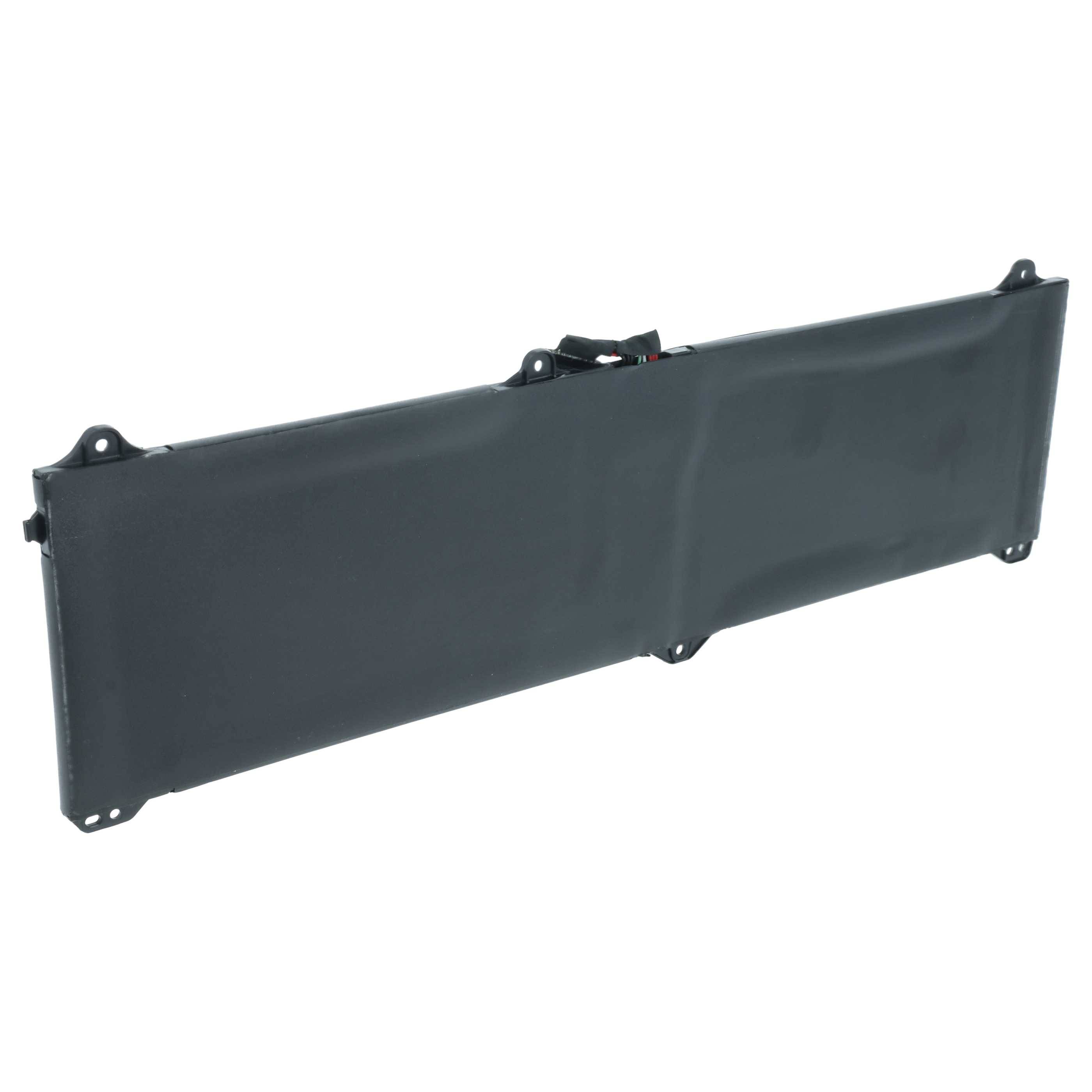 Eine lange, rechteckige schwarze Batterie mit Anschlüssen an der Oberseite, die für den Einsatz in Laptops entwickelt wurde. Es scheint sich um eine Ersatzbatteriekomponente zu handeln.