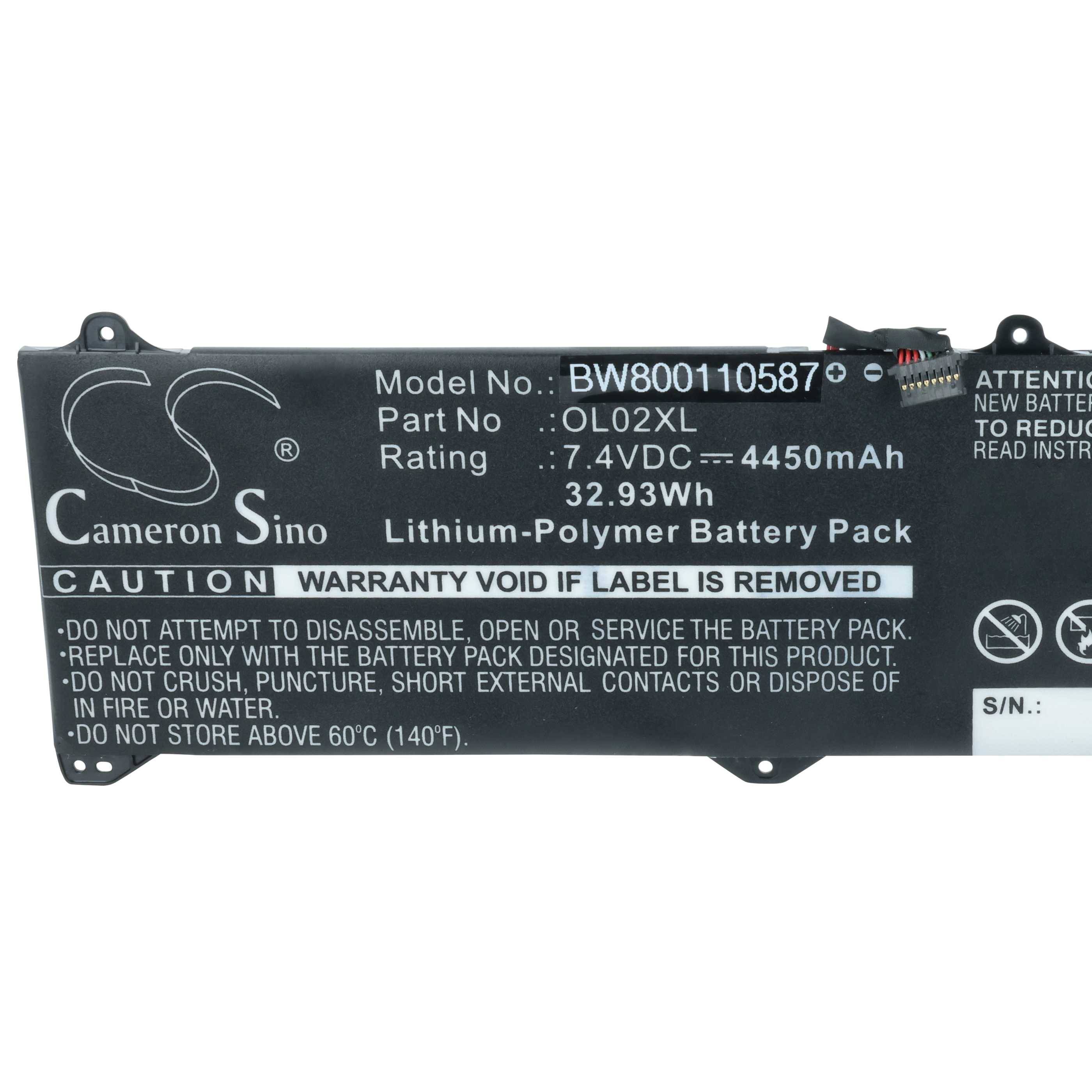 vhbw 1x Akku kompatibel mit HP Elite X2 G1, L4H91AW, L8L94PA, X2 1011 G1 Notebook (4450 mAh, 7,4 V, Li-Polymer) - Ersatz für OL02XL