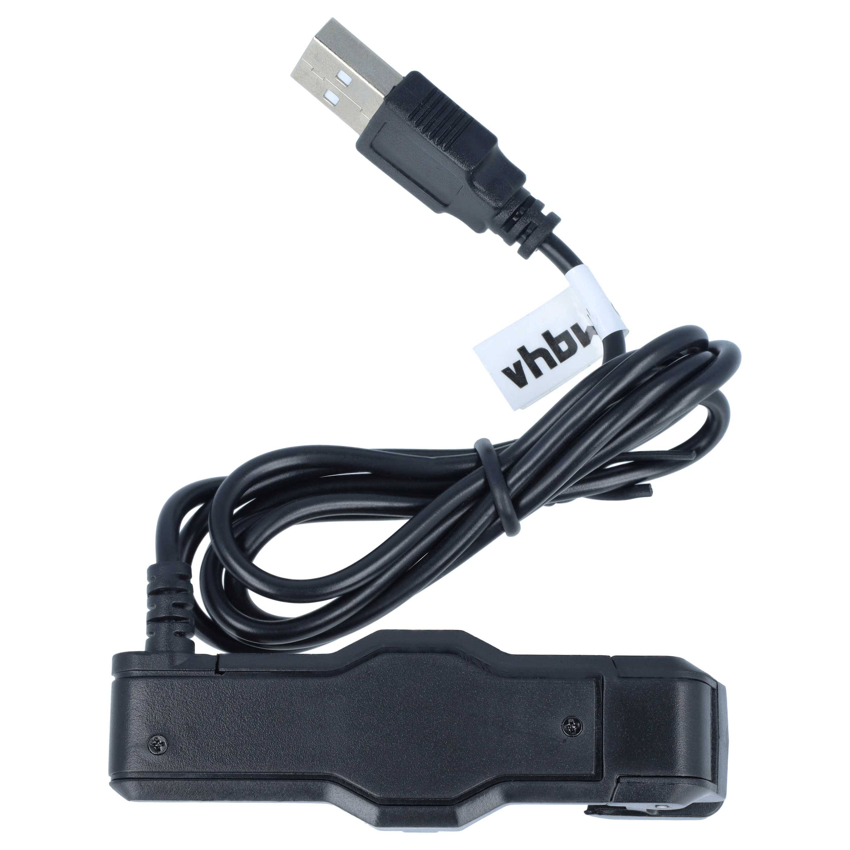 Schwarzes USB-Kabel mit rechteckigem Adapter und Spiralkabel, gezeigt auf weißem Hintergrund.