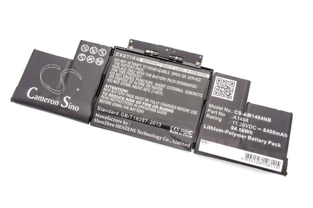 vhbw Akku Ersatz für A1494 | für Notebook (8400 mAh, 11,26 V, Li-Polymer)