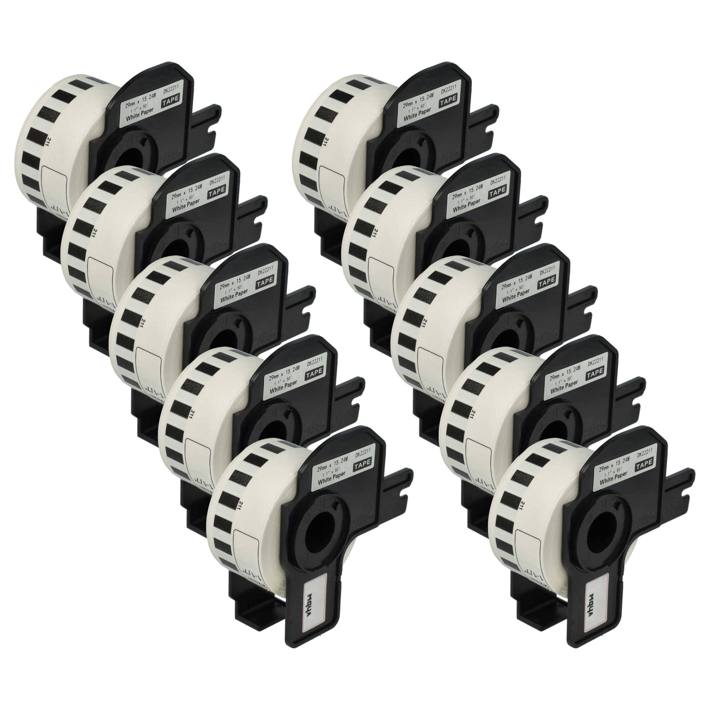 vhbw 10x Rolle mit Halter kompatibel mit Brother PT QL-1050 | QL1060N, QL1050N Drucker Weiß 29mm x 15,24m (1 Etikette)
