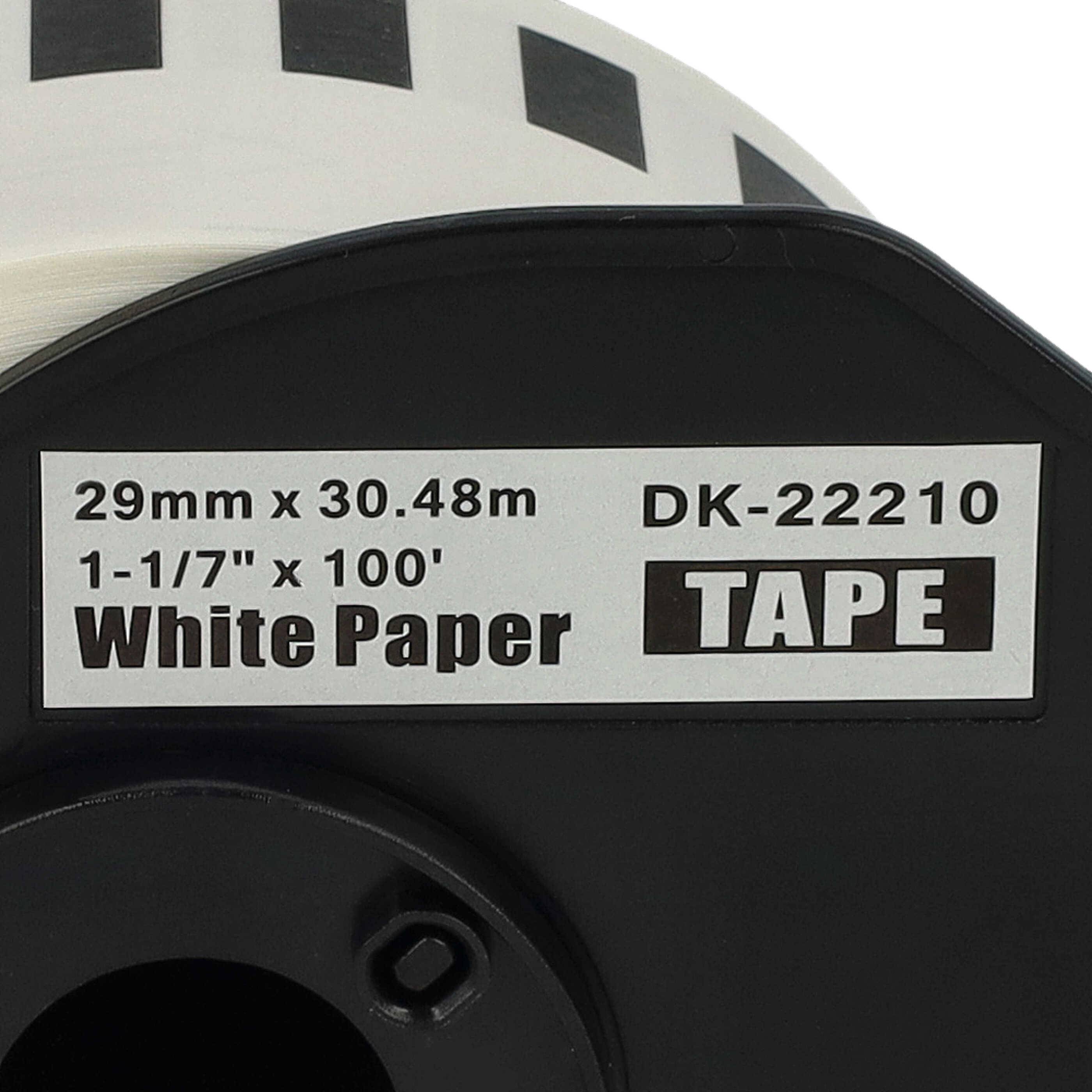 vhbw 10x Etiketten-Rolle mit Halter 29mm x 30,48m (1 Etikette) kompatibel mit Brother PT QL500BW, QL-550, QL-560, QL500BS Etiketten-Drucker