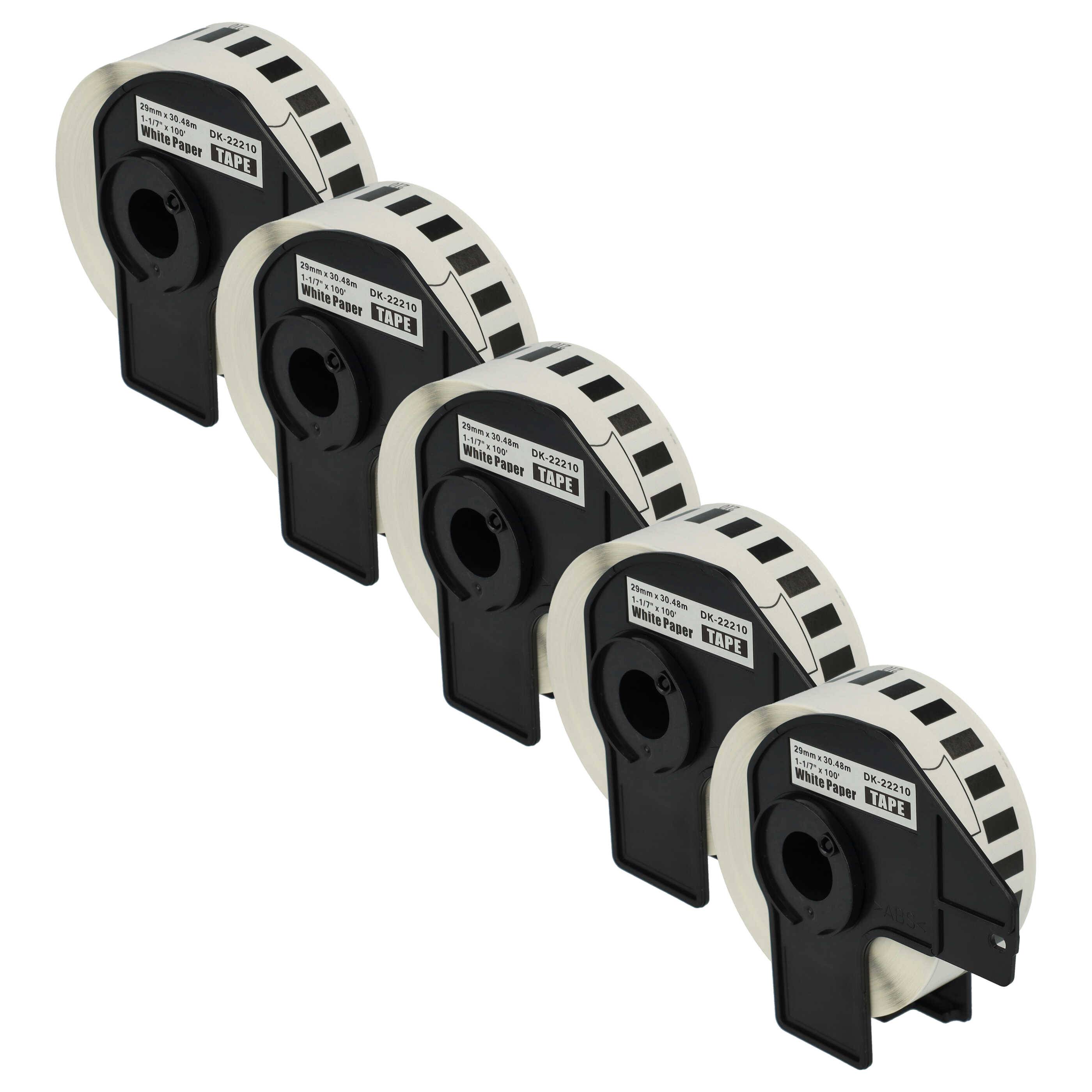 vhbw 5x Etiketten-Rolle mit Halter 29mm x 30,48m (1 Etikette) kompatibel mit Brother PT QL-570, QL-580, QL-580N, QL-650 Etiketten-Drucker