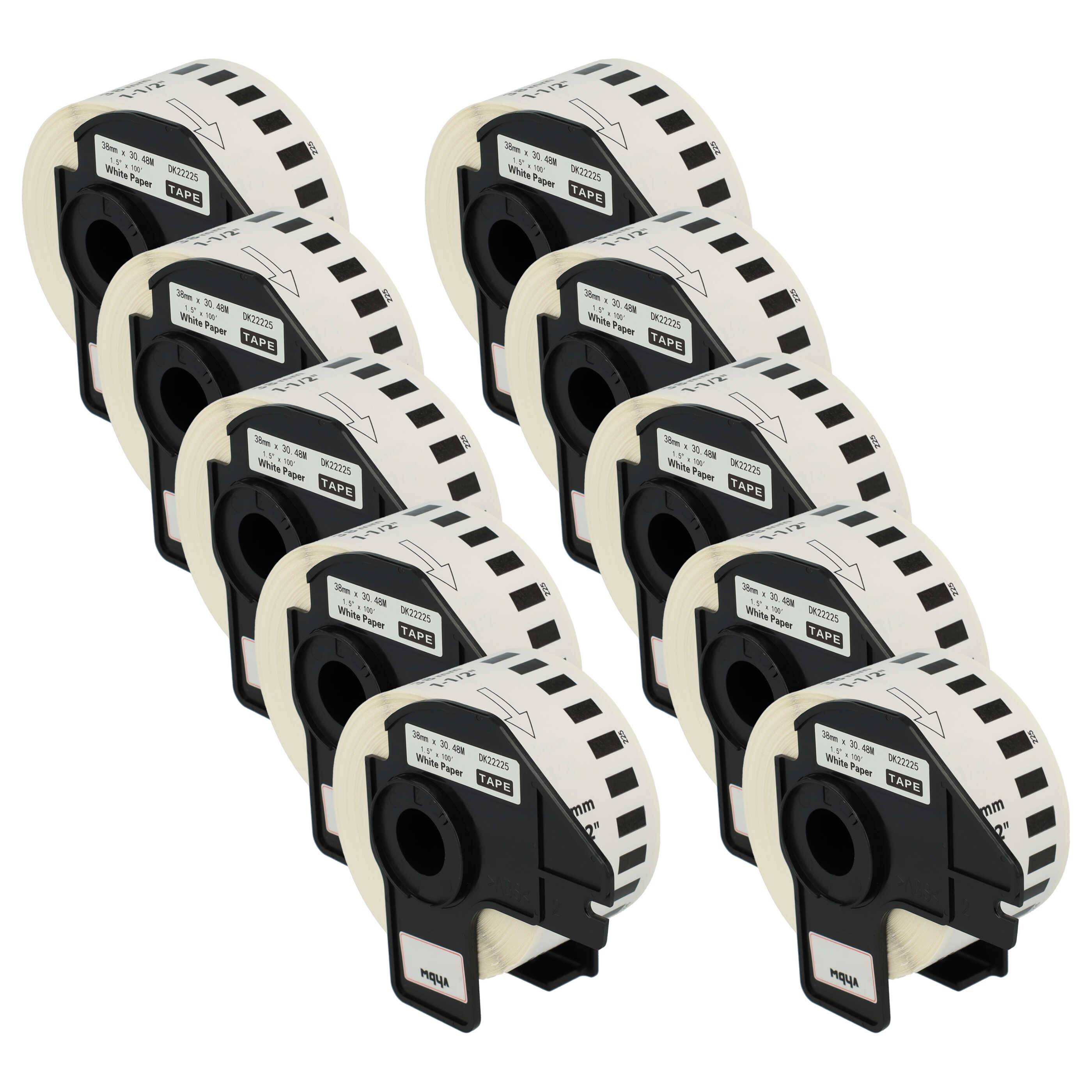 vhbw 10x Rolle 38mm x 30,48m (1 Etikette) kompatibel mit Brother PT QL560VP, QL-570, QL-580, QL-580N, QL-650 Drucker Weiß