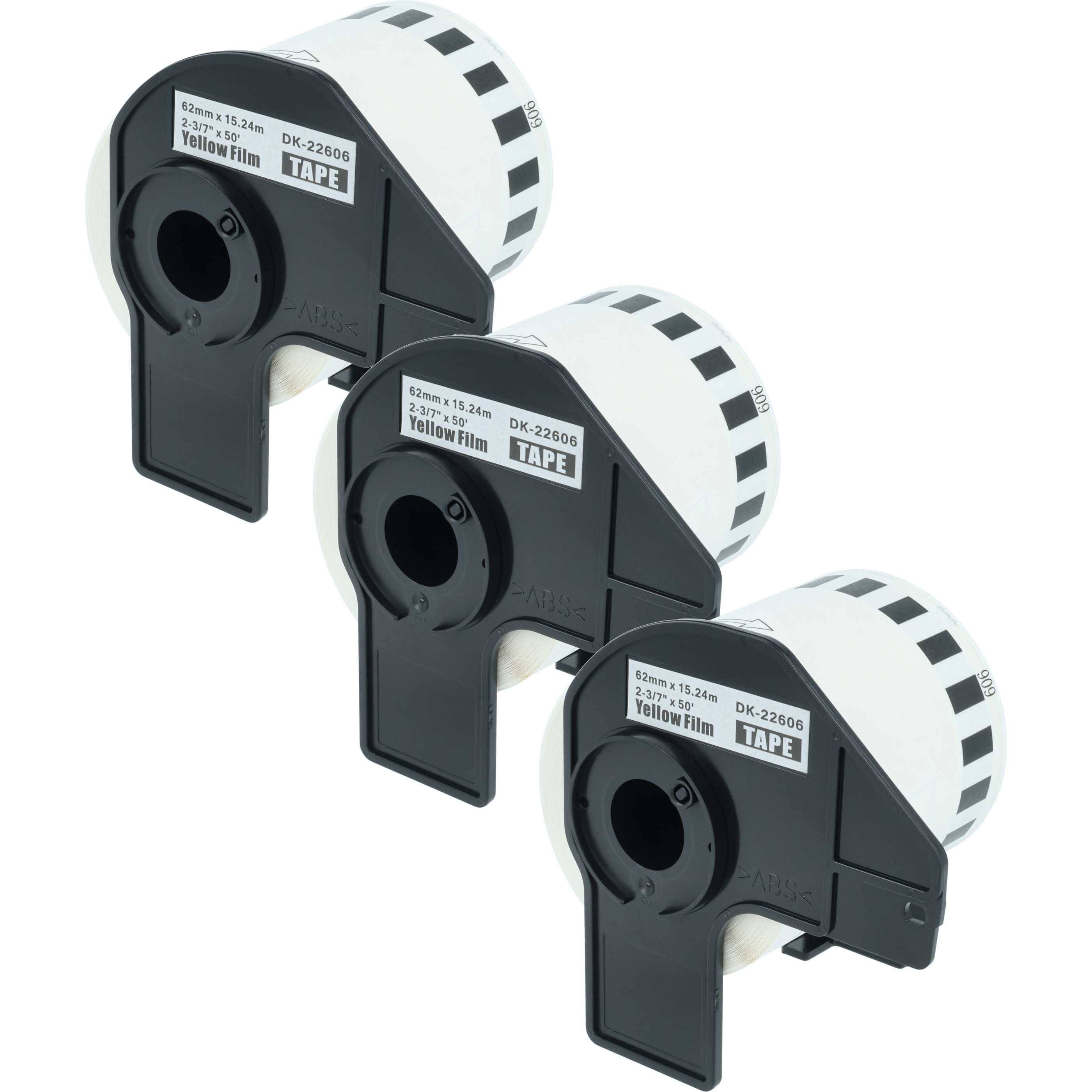 vhbw 3x Rolle mit Halter kompatibel mit Brother PT QL500BW | QL-550, QL500BS Drucker - Premium Gelb 62mm x 15,24m (1 Etikette)