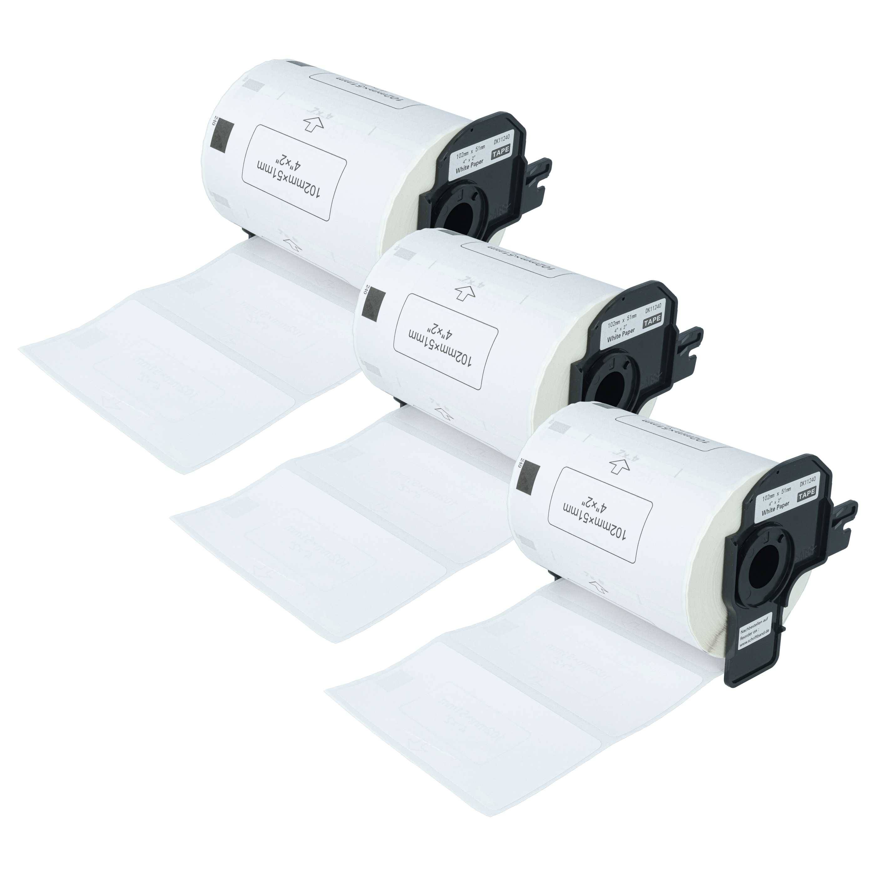 vhbw 3x Etiketten-Rolle mit Halter 102mm x 51mm (600 Etiketten) kompatibel mit Brother PT QL-710W, QL-720, QL-700, QL-710 Etiketten-Drucker