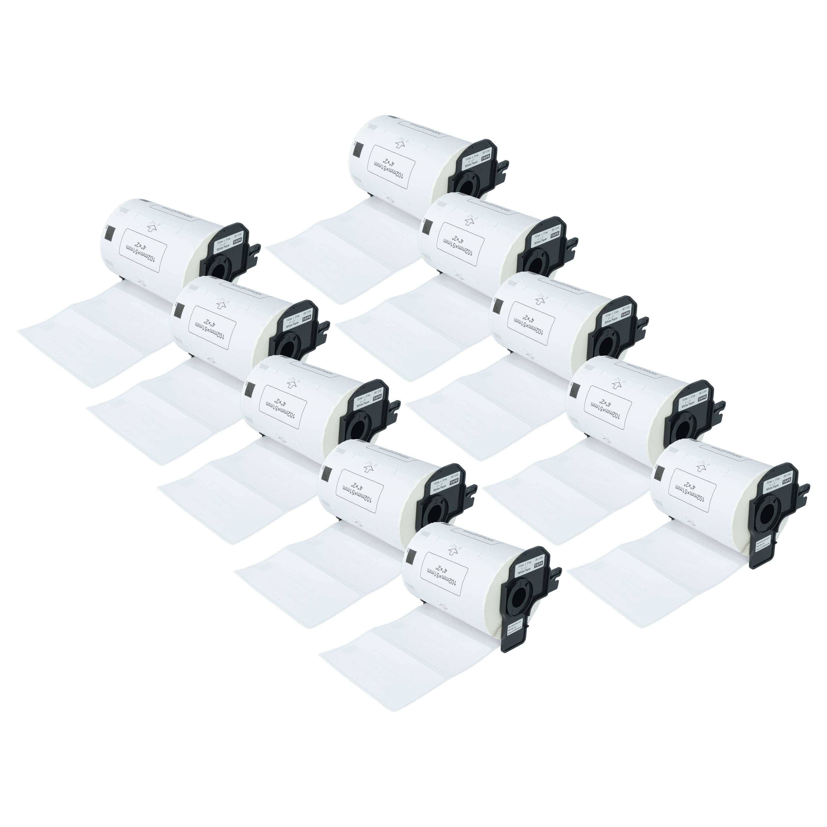 vhbw 10x Etiketten-Rolle mit Halter kompatibel mit Brother PT QL1060N | QL-500, QL-500A Etiketten-Drucker 102mm x 51mm (600 Etiketten)