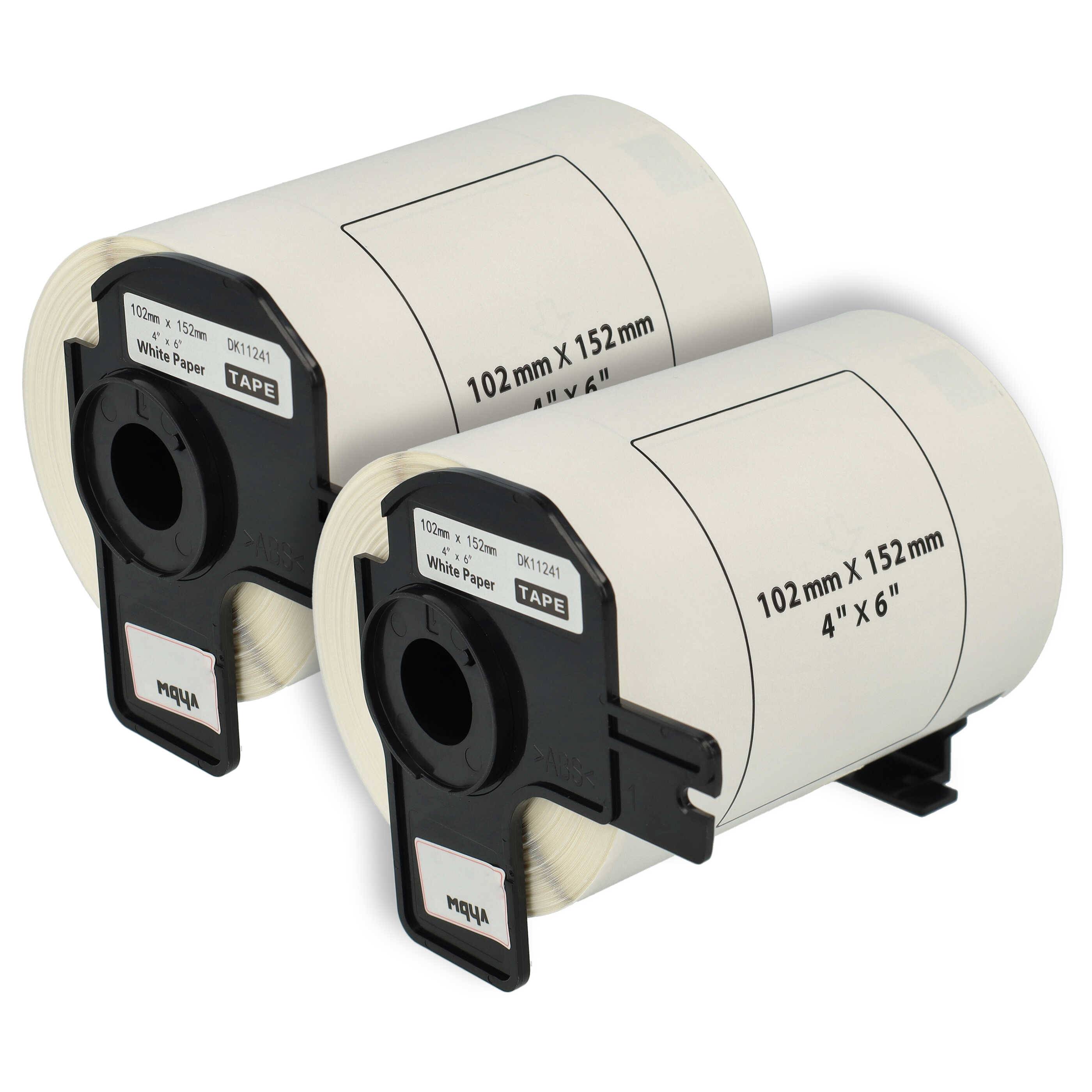 vhbw 2x Etiketten-Rolle mit Halter kompatibel mit Brother PT QL-1060 | Etiketten-Drucker, Standard Weiß, 102mm x 152mm (200 Etiketten)