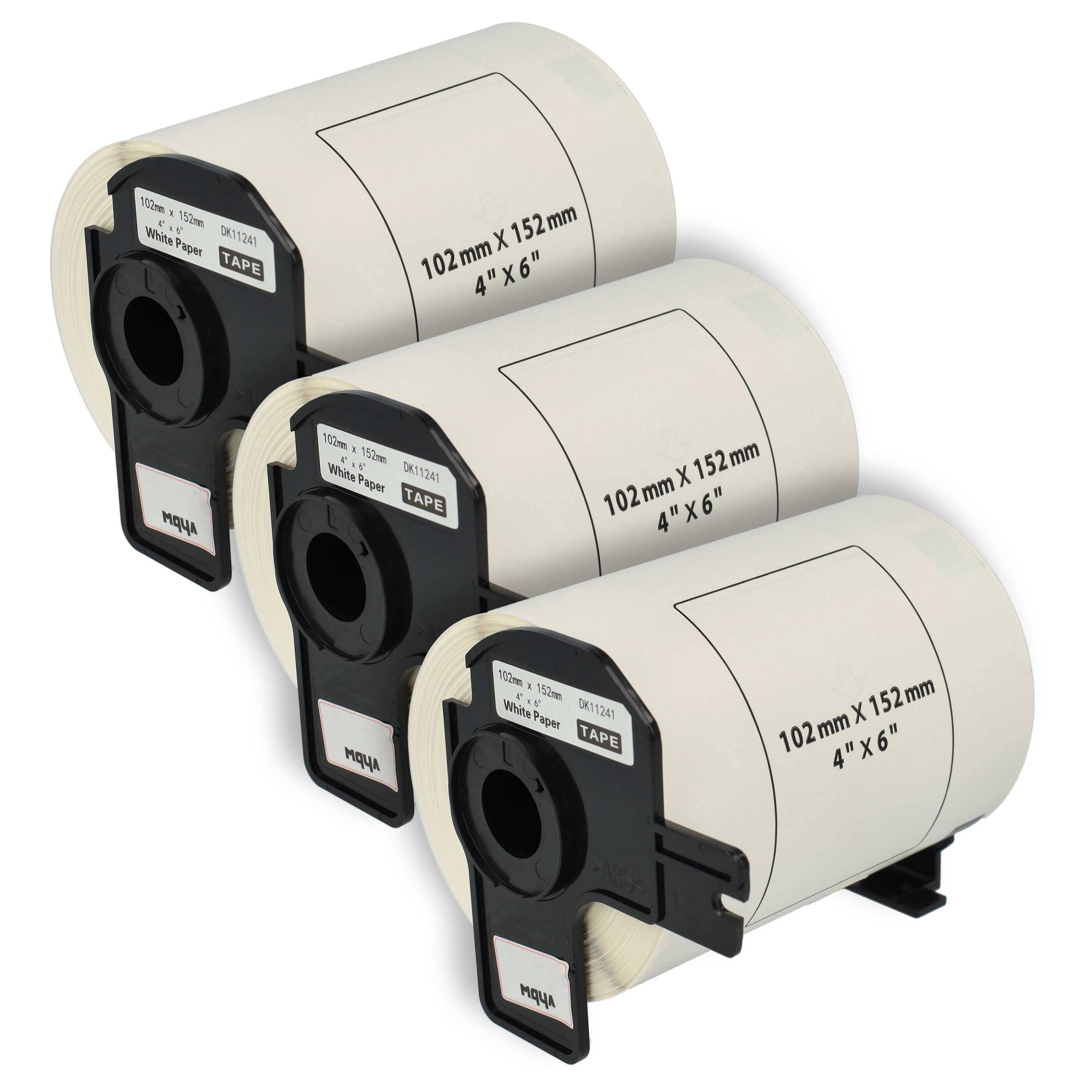 vhbw 3x Etiketten-Rolle mit Halter 102mm x 152mm (200 Etiketten) kompatibel mit Brother PT QL1060N Etiketten-Drucker - Standard Weiß