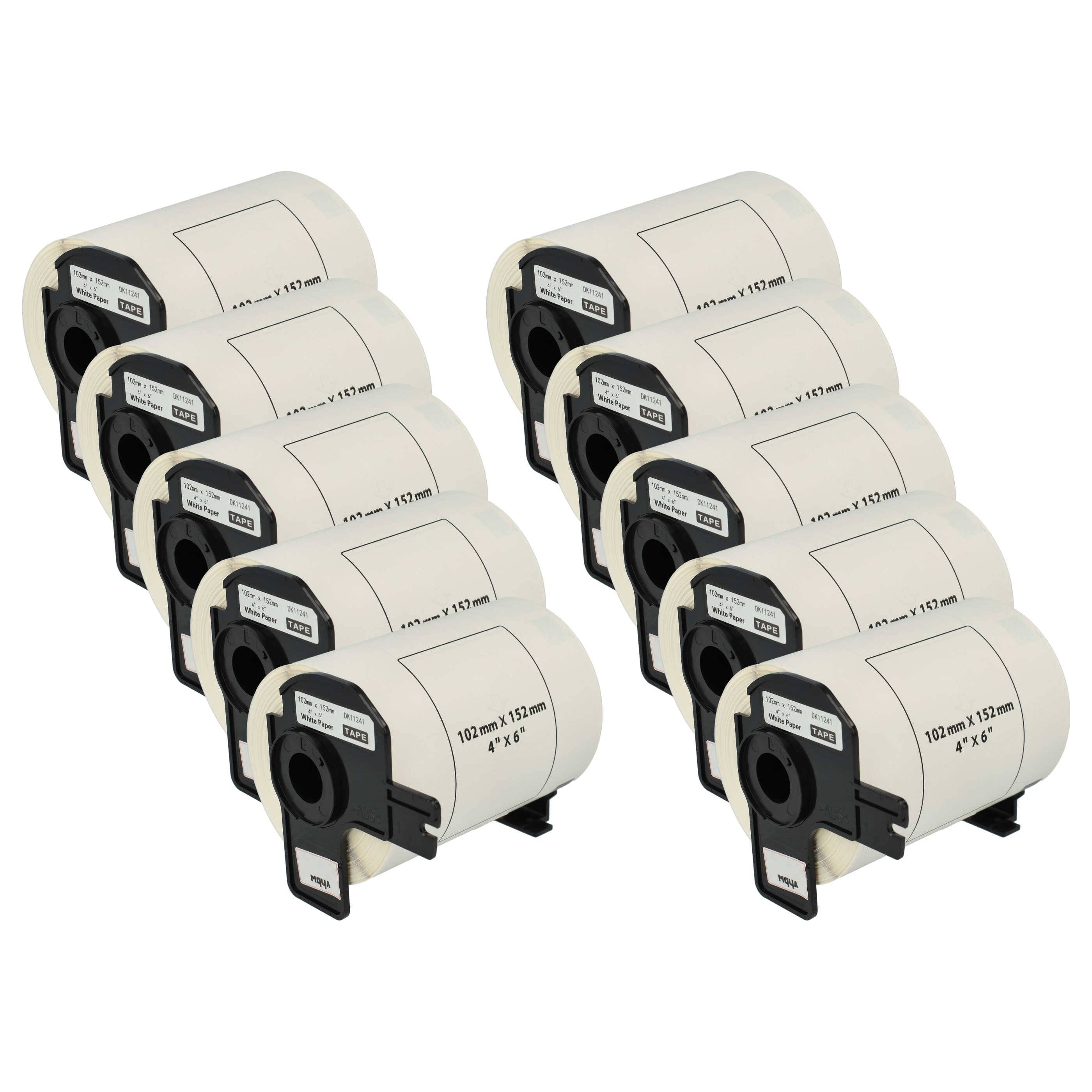 vhbw 10x Etiketten-Rolle mit Halter 102mm x 152mm (200 Etiketten) Ersatz für Brother DK-11241 für Etiketten-Drucker - Standard Weiß
