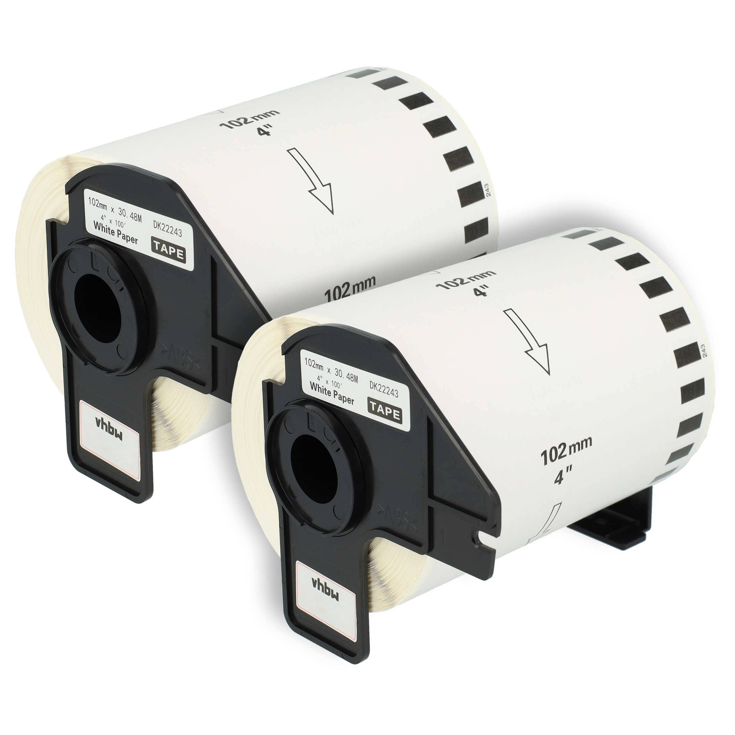 vhbw 2x Etiketten-Rolle mit Halter 102mm x 30,48m (1 Etikette) Ersatz für Brother DK-22243 für Etiketten-Drucker