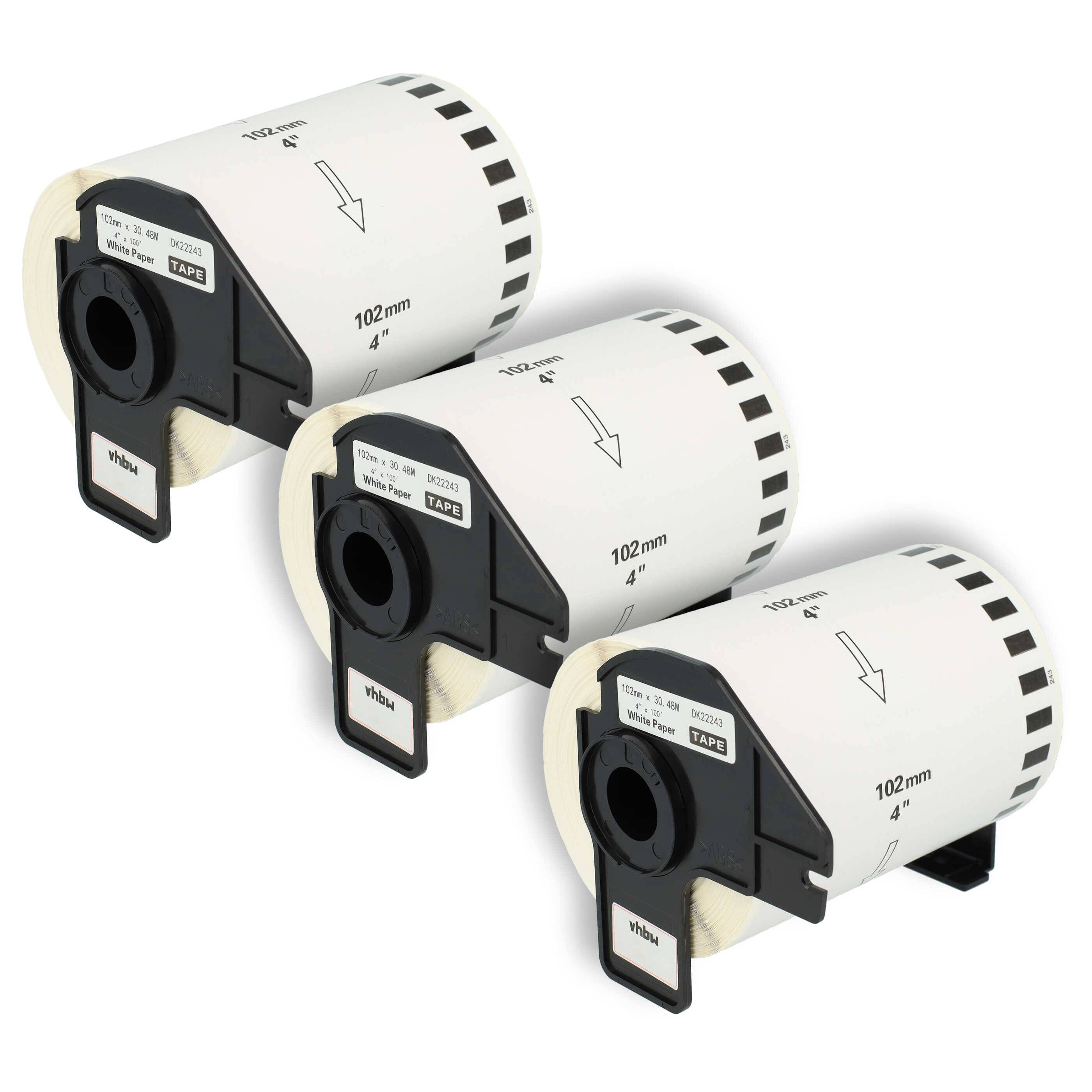 vhbw 3x Rolle mit Halter 102mm x 30,48m (1 Etikette) kompatibel mit Brother PT QL-580, QL-580N, QL-650, QL650TD Drucker Weiß