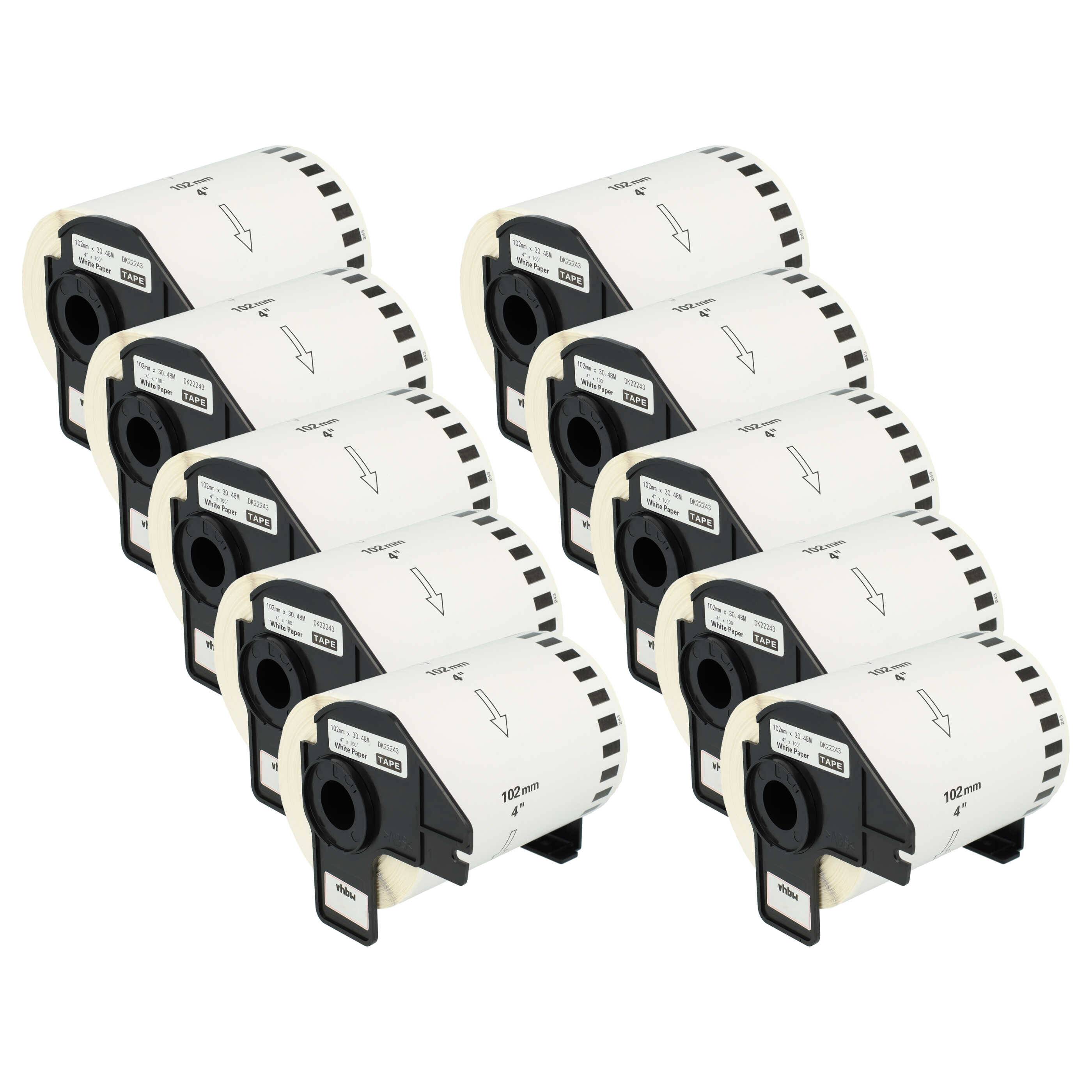 vhbw 10x Etiketten-Rolle mit Halter 102mm x 30,48m (1 Etikette) Ersatz für Brother DK-22243 für Etiketten-Drucker
