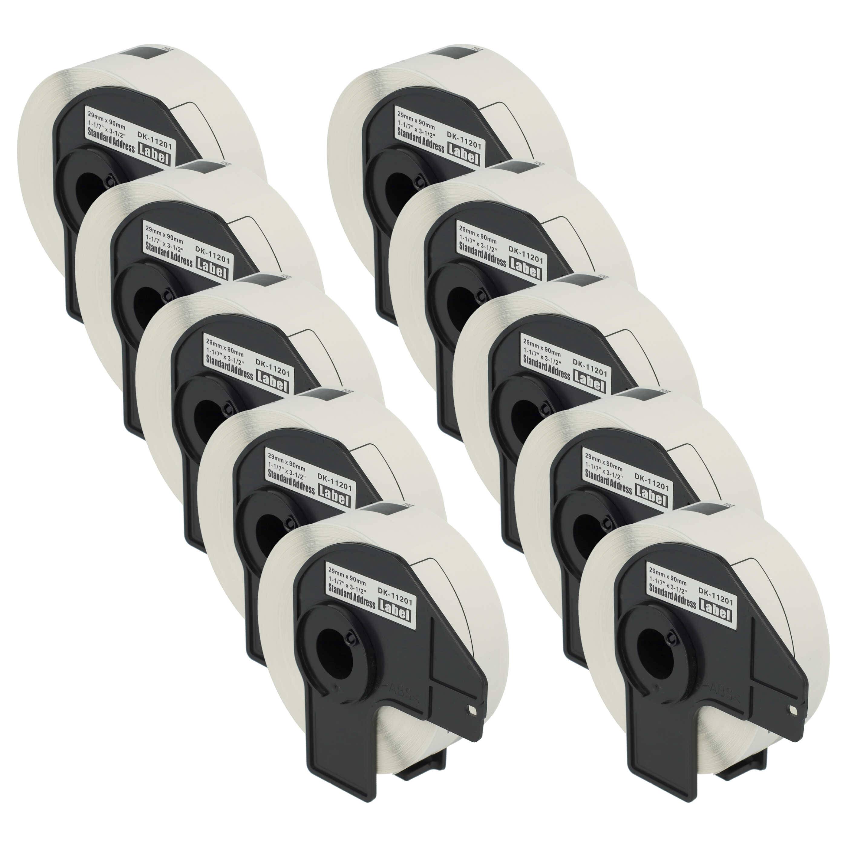 vhbw 10x Etiketten-Rolle mit Halter 29mm x 90mm (400 Etiketten) kompatibel mit Brother PT QL500BW, QL-550, QL-560 Etiketten-Drucker Weiß