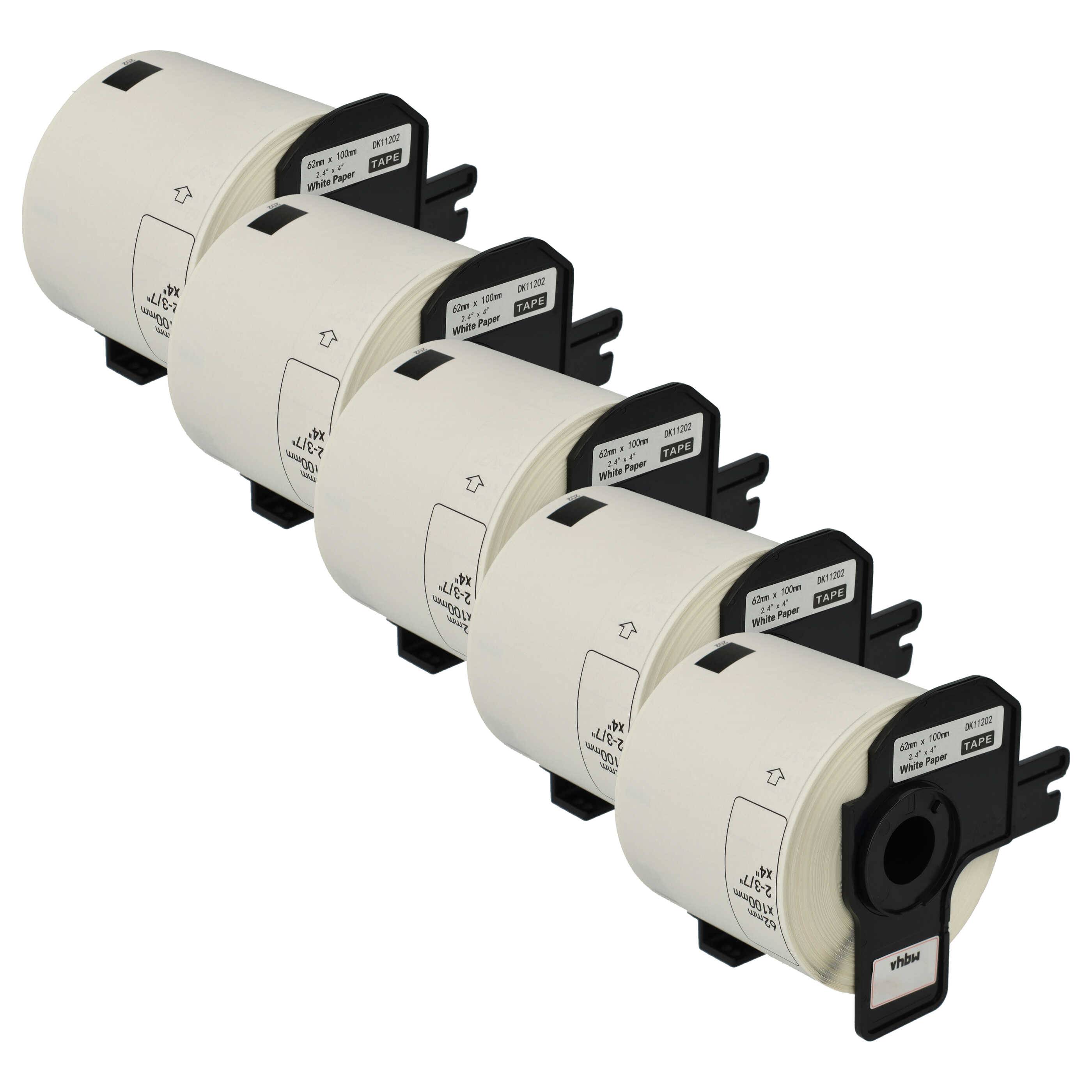 vhbw 5x Etiketten-Rolle mit Halter 62mm x 100mm (300 Etiketten) kompatibel mit Brother PT QL-1050, QL1050N Etiketten-Drucker Weiß