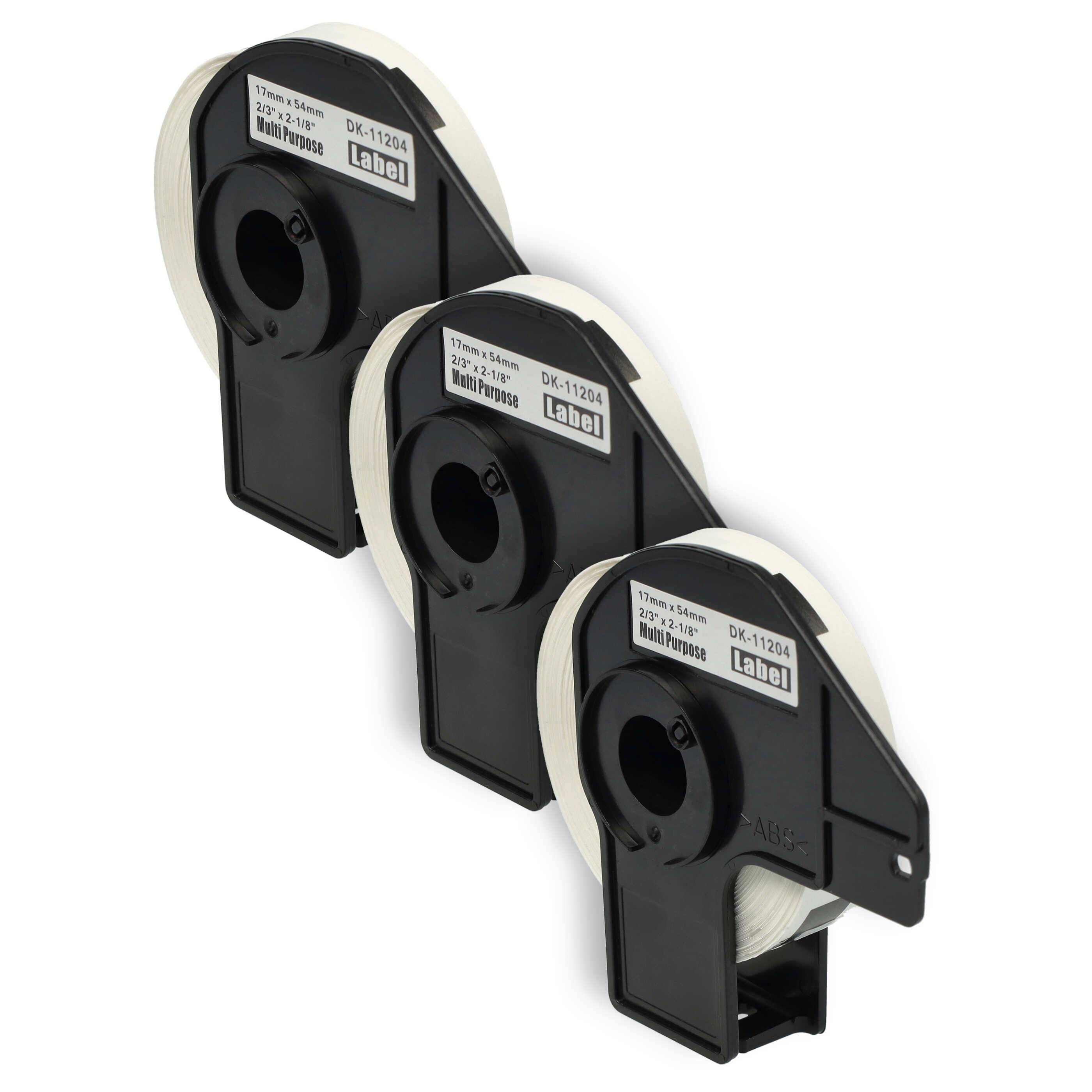 vhbw 3x Etiketten-Rolle mit Halter 17mm x 54mm (400 Etiketten) kompatibel mit Brother PT QL560VP, QL-570, QL-580, QL-580N Etiketten-Drucker