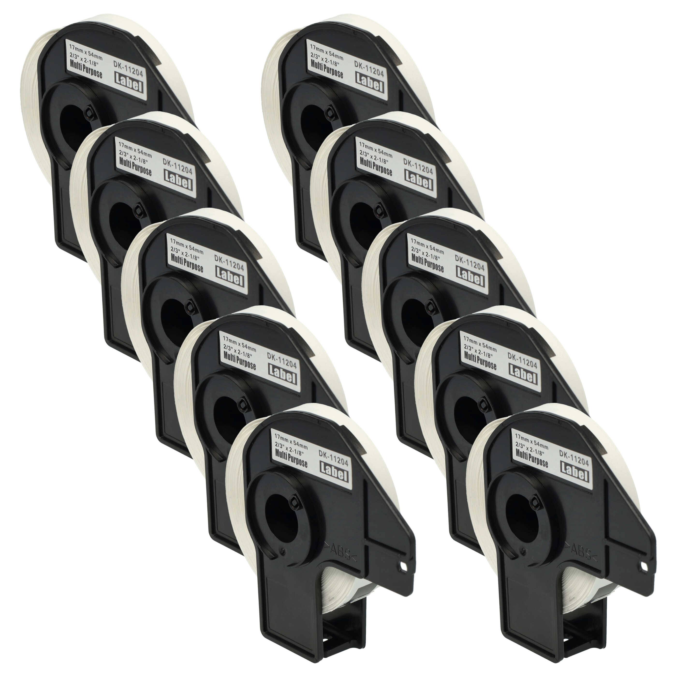 vhbw 10x Etiketten-Rolle mit Halter 17mm x 54mm (400 Etiketten) kompatibel mit Brother PT QL-1050, QL1050N, QL-1060 Etiketten-Drucker