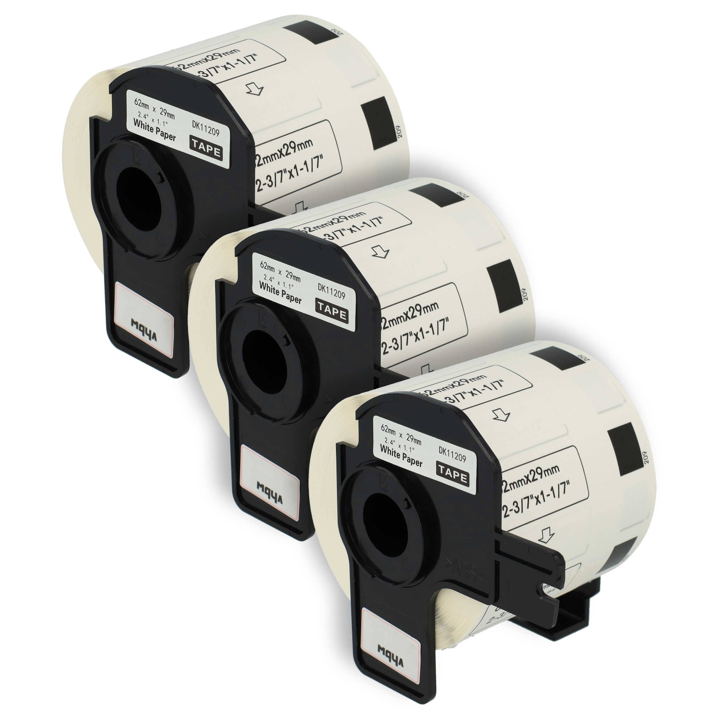 vhbw 3x Rolle mit Halter 62mm x 29mm (800 Etiketten) kompatibel mit Brother PT QL-710W, QL-720, QL-700, QL-710 Drucker Weiß