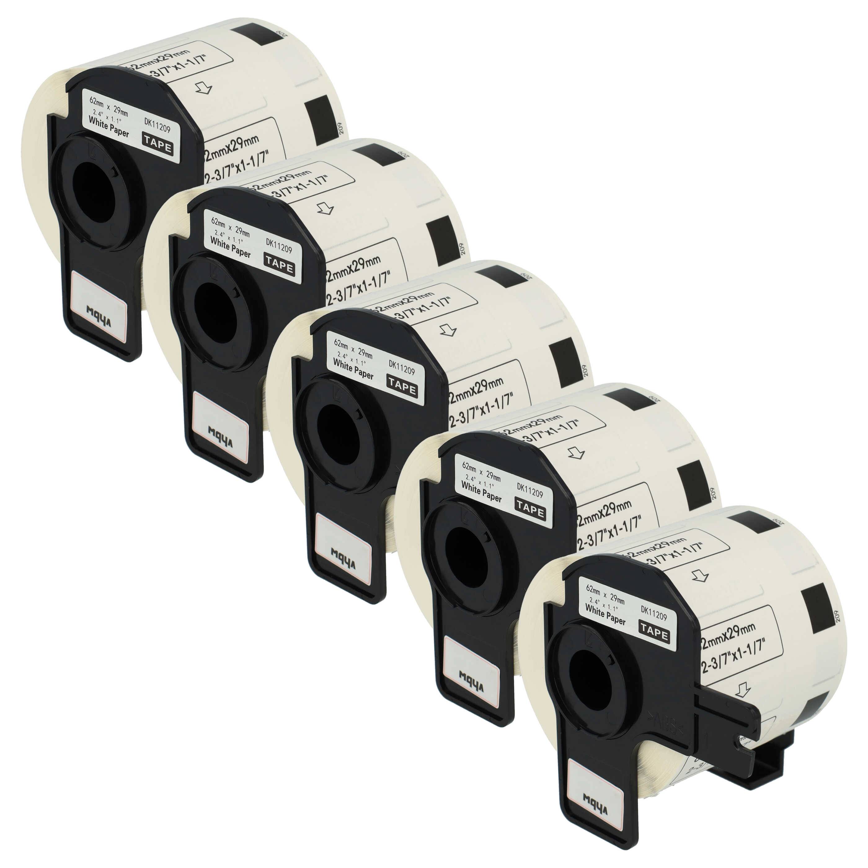vhbw 5x Rolle mit Halter 62mm x 29mm (800 Etiketten) kompatibel mit Brother PT QL720NW Drucker Weiß