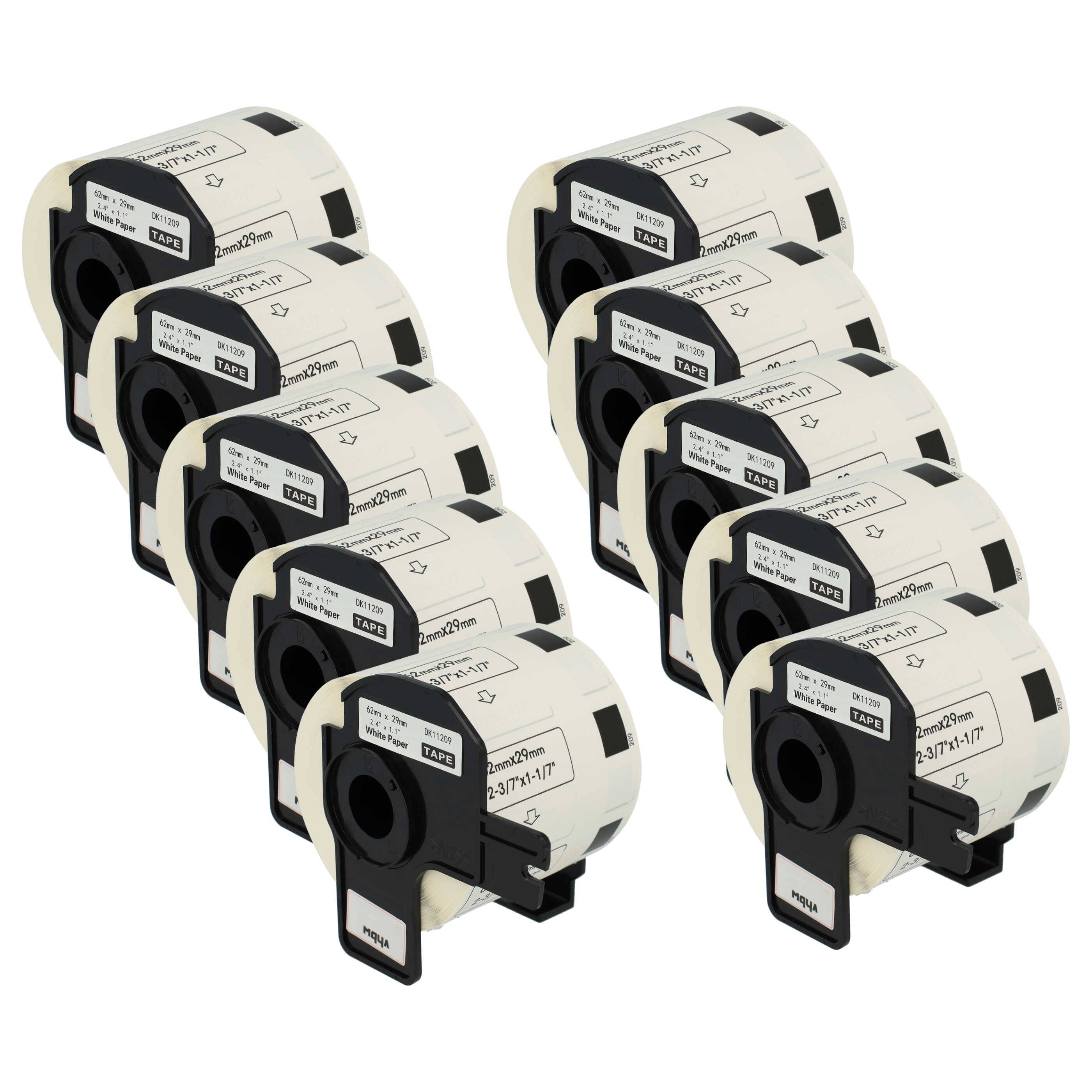 vhbw 10x Etiketten-Rolle mit Halter 62mm x 29mm (800 Etiketten) Ersatz für Brother DK-11209 für Etiketten-Drucker