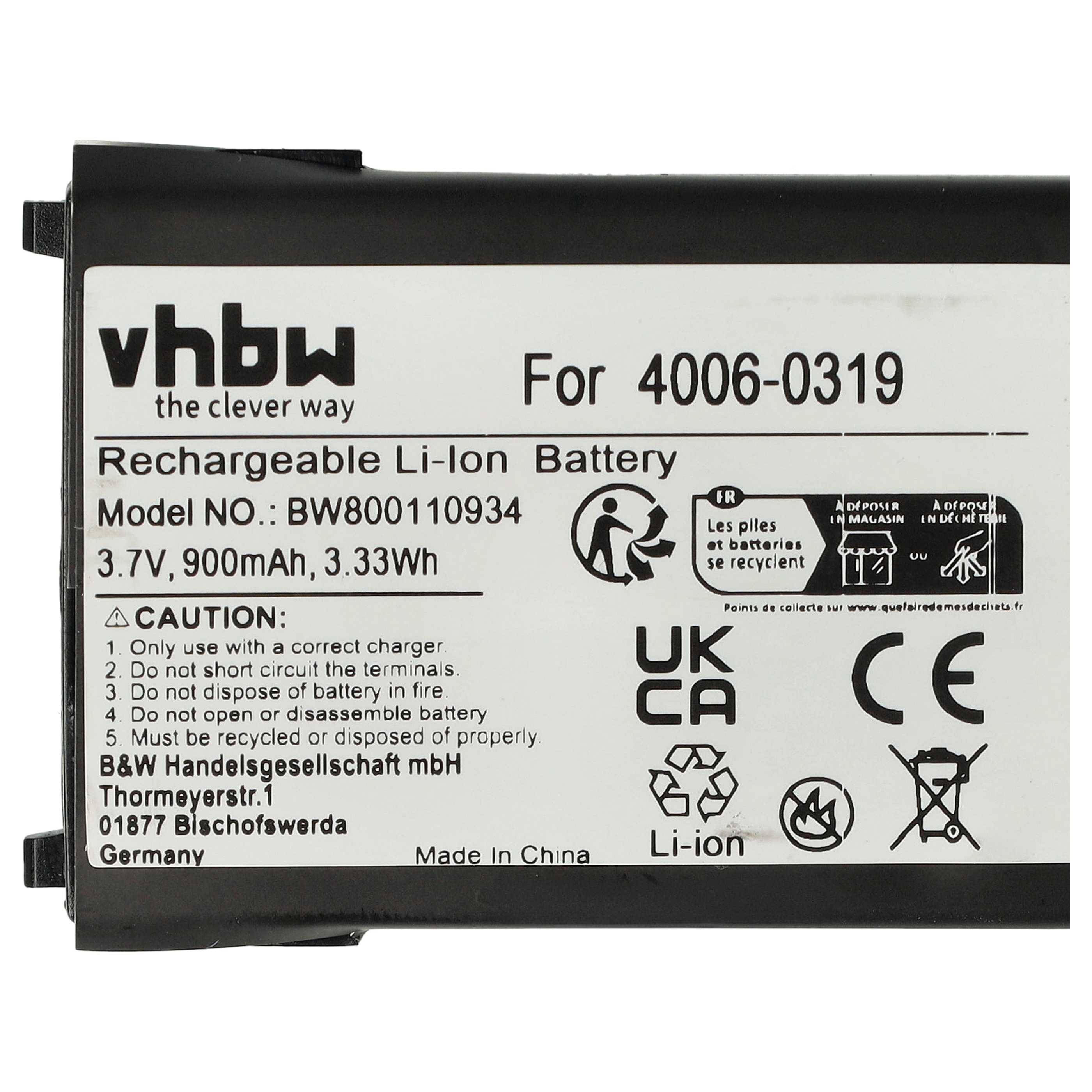 vhbw 3x Akku kompatibel mit Wasp RS-232 | WDT2200, WWS800 Barcodescanner POS (900 mAh, 3,7 V, Li-Ion)