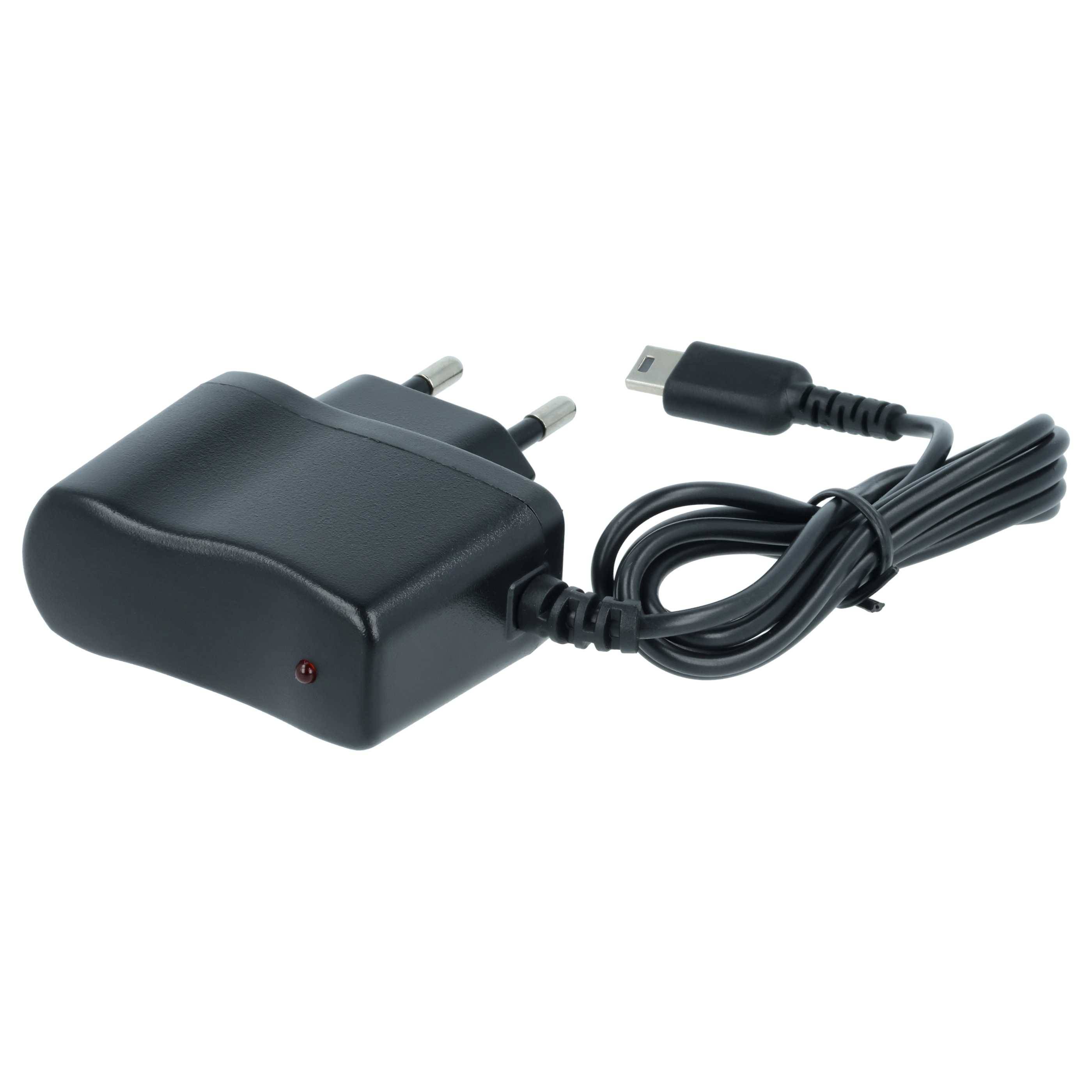 Schwarzes USB-Wandladegerät mit zwei runden Stiften, angebrachtem Kabel und USB-A-Stecker