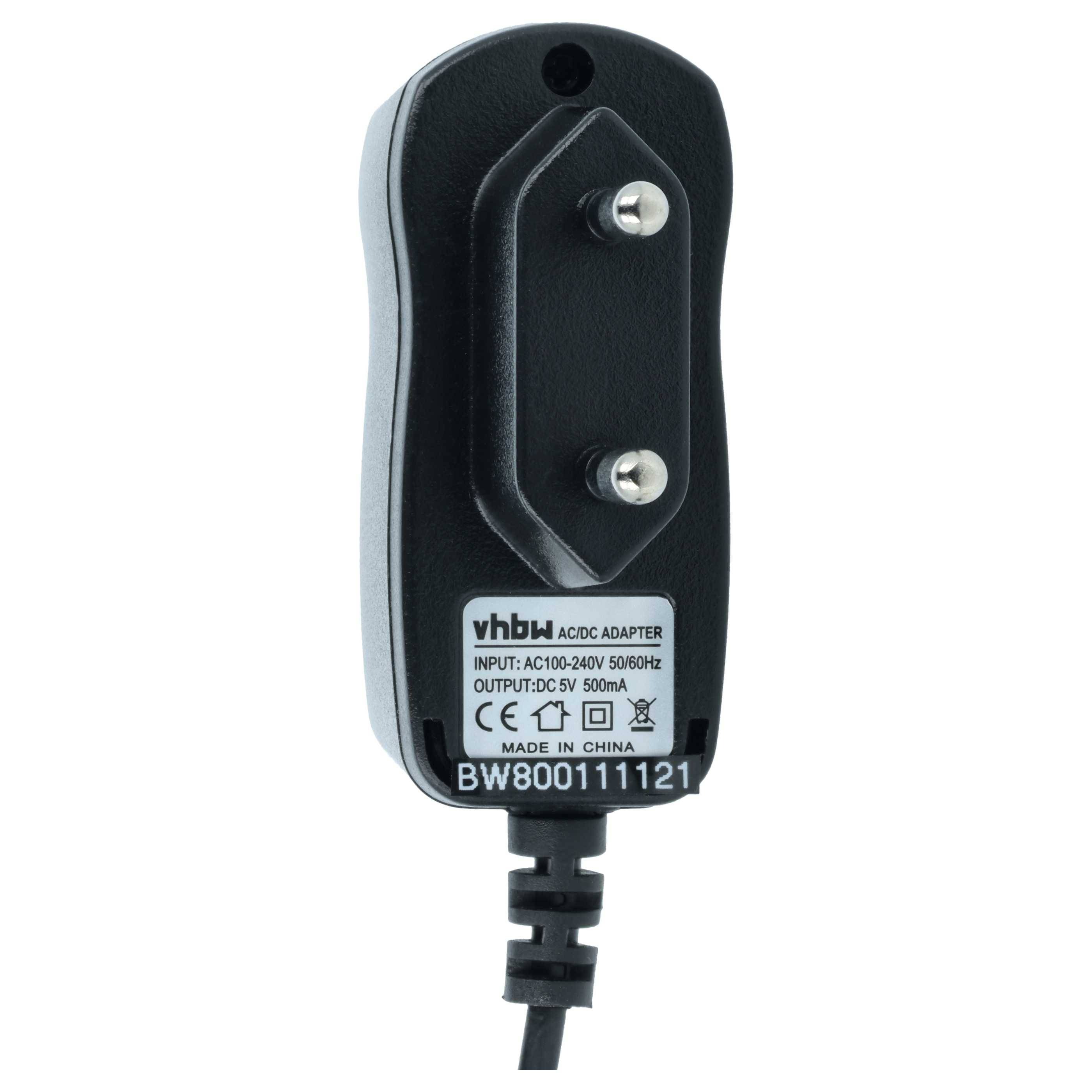 Schwarzer AC/DC-Stromadapter mit zweipoliger Steckdose und angebrachtem Kabel, beschriftet mit „vhb AC/DC ADAPTER