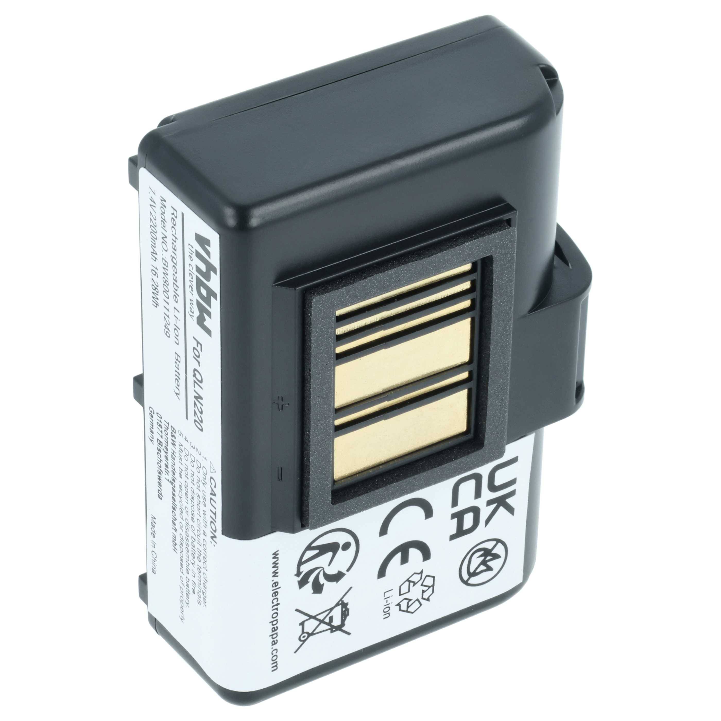 vhbw Akku Ersatz für Zebra AT16004, BTRY-MPP-34MA1-01 für Drucker Kopierer Scanner Etiketten-Drucker (2200 mAh, 7,4 V, Li-Ion)