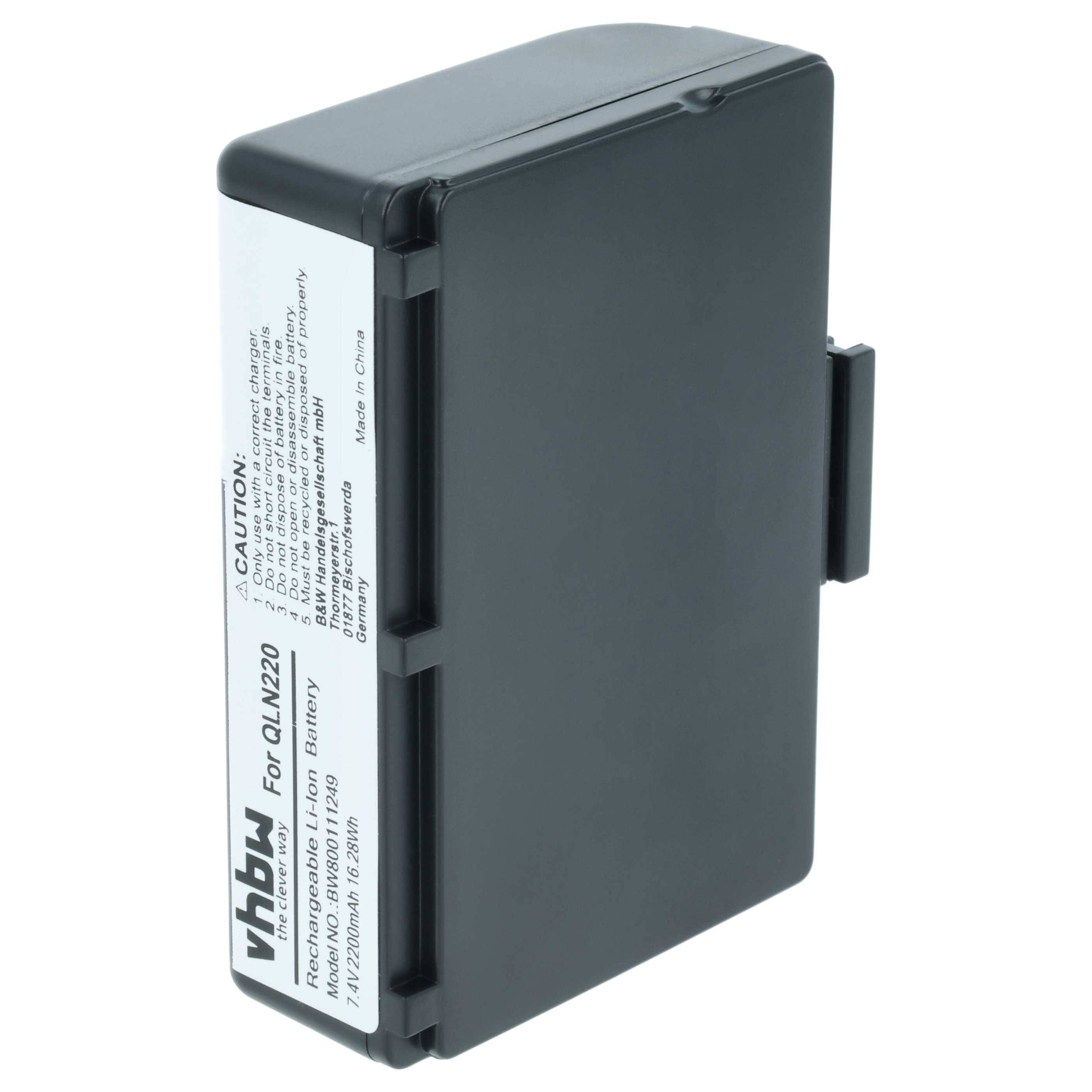 Schwarzes rechteckiges Batteriepaket mit einer Seitenetikette mit der Aufschrift „Für OL-220