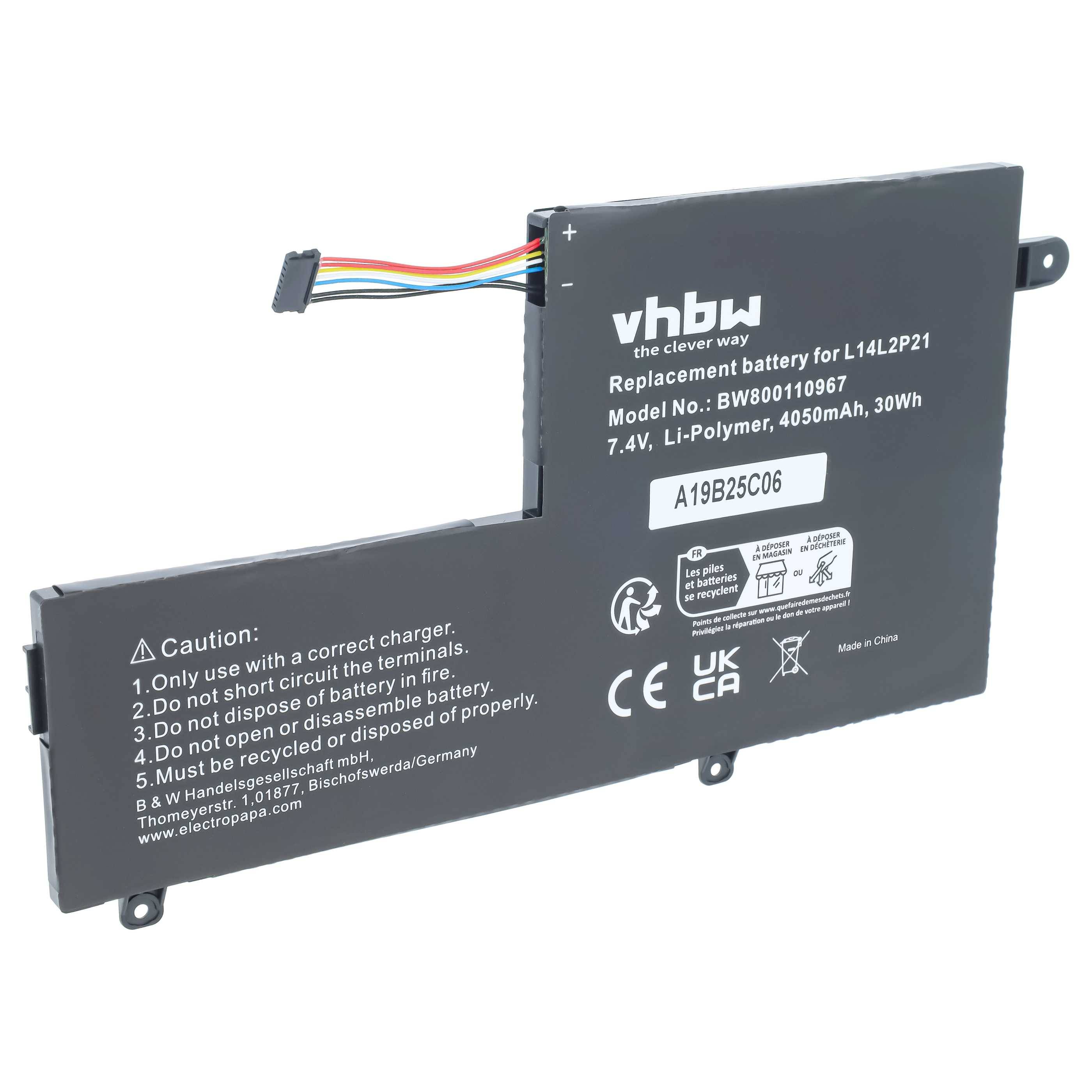 vhbw Akku kompatibel mit Lenovo Yoga 500-15ISK(80R6004BGE) | 500-15ISK(80R6004AGE) Notebook (4050 mAh, 7,4 V, Li-Polymer)