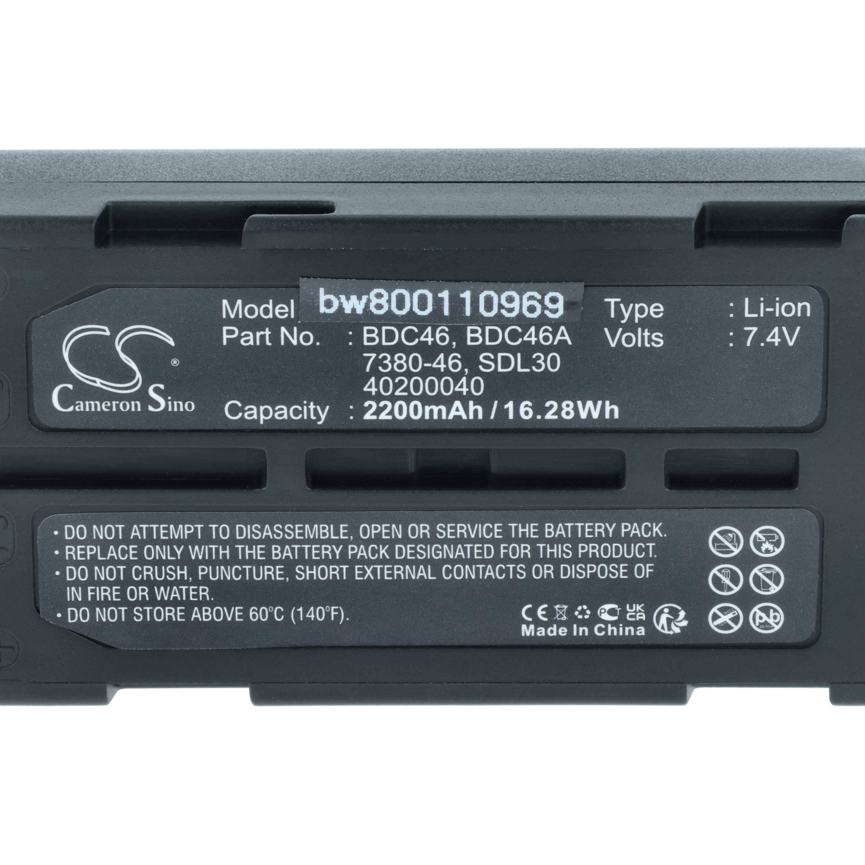 vhbw Akku kompatibel mit Sokkia NET1200, RCP4-5 Controlers, SCT6, SCT6 total Stations, SDL30 Messgerät (2200mAh, 7,4V, Li-Ion)