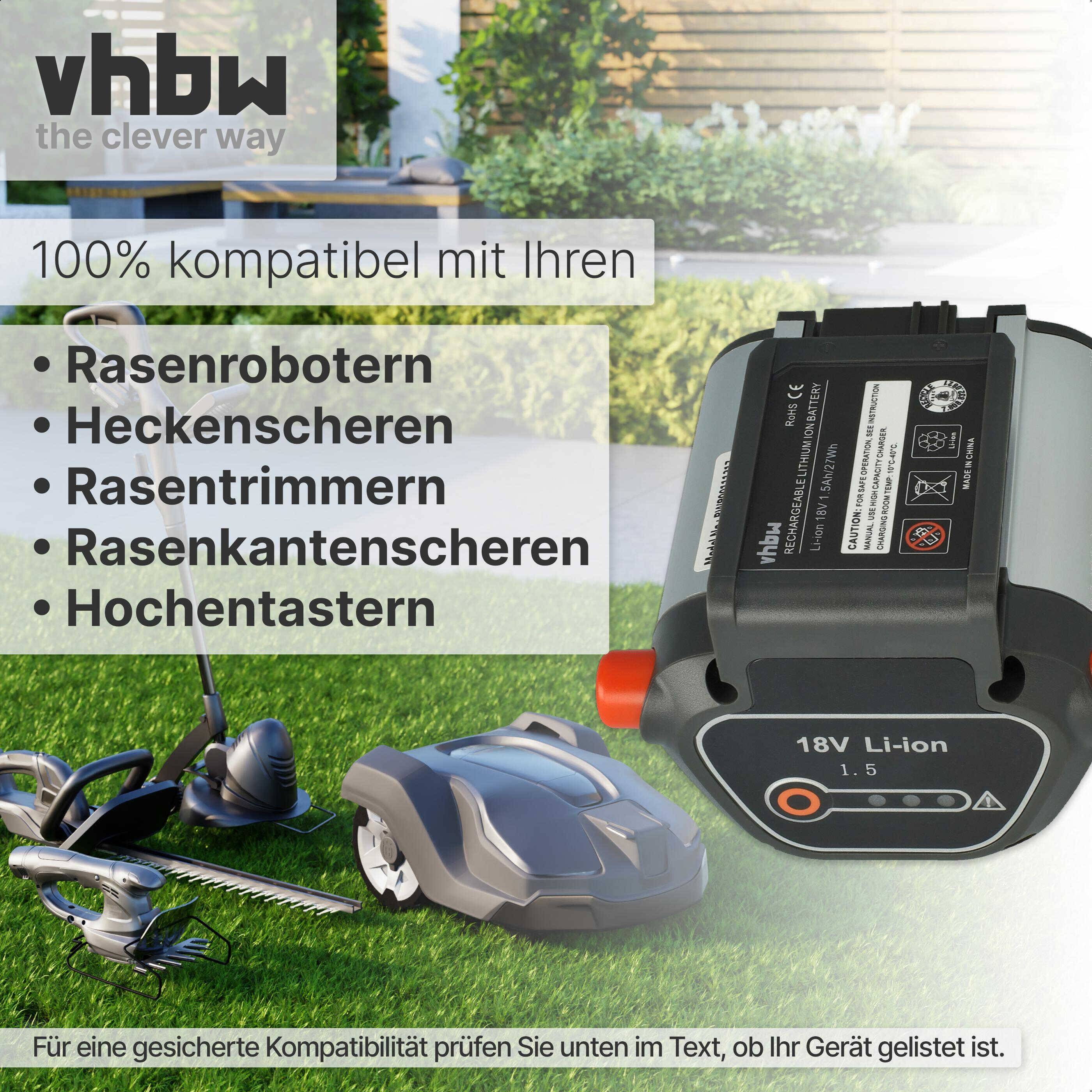 vhbw 1x Akku kompatibel mit Gardena ComfortCut Li-18/60 (9838-55) Grasschere, Strauchschere (1500mAh, 18V, Li-Ion)