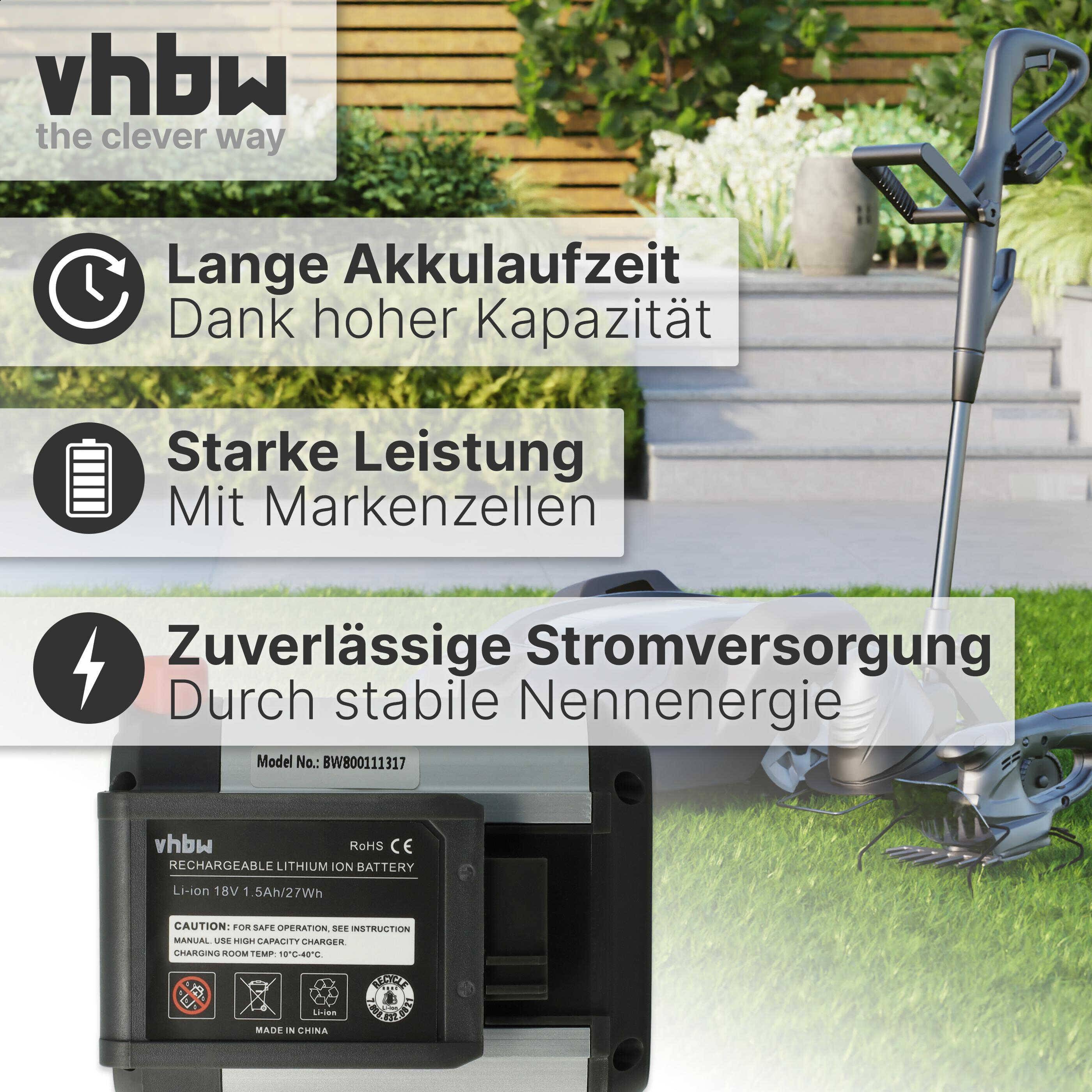 vhbw 1x Akku kompatibel mit Gardena ComfortCut Li-18/60 (9838-55) Grasschere, Strauchschere (1500mAh, 18V, Li-Ion)