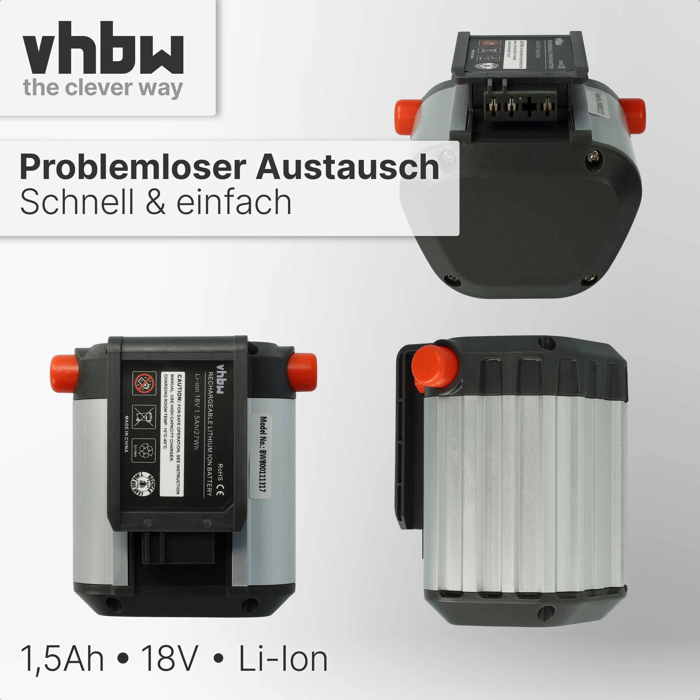 vhbw 1x Akku kompatibel mit Gardena ComfortCut Li-18/60 (9838-55) Grasschere, Strauchschere (1500mAh, 18V, Li-Ion)