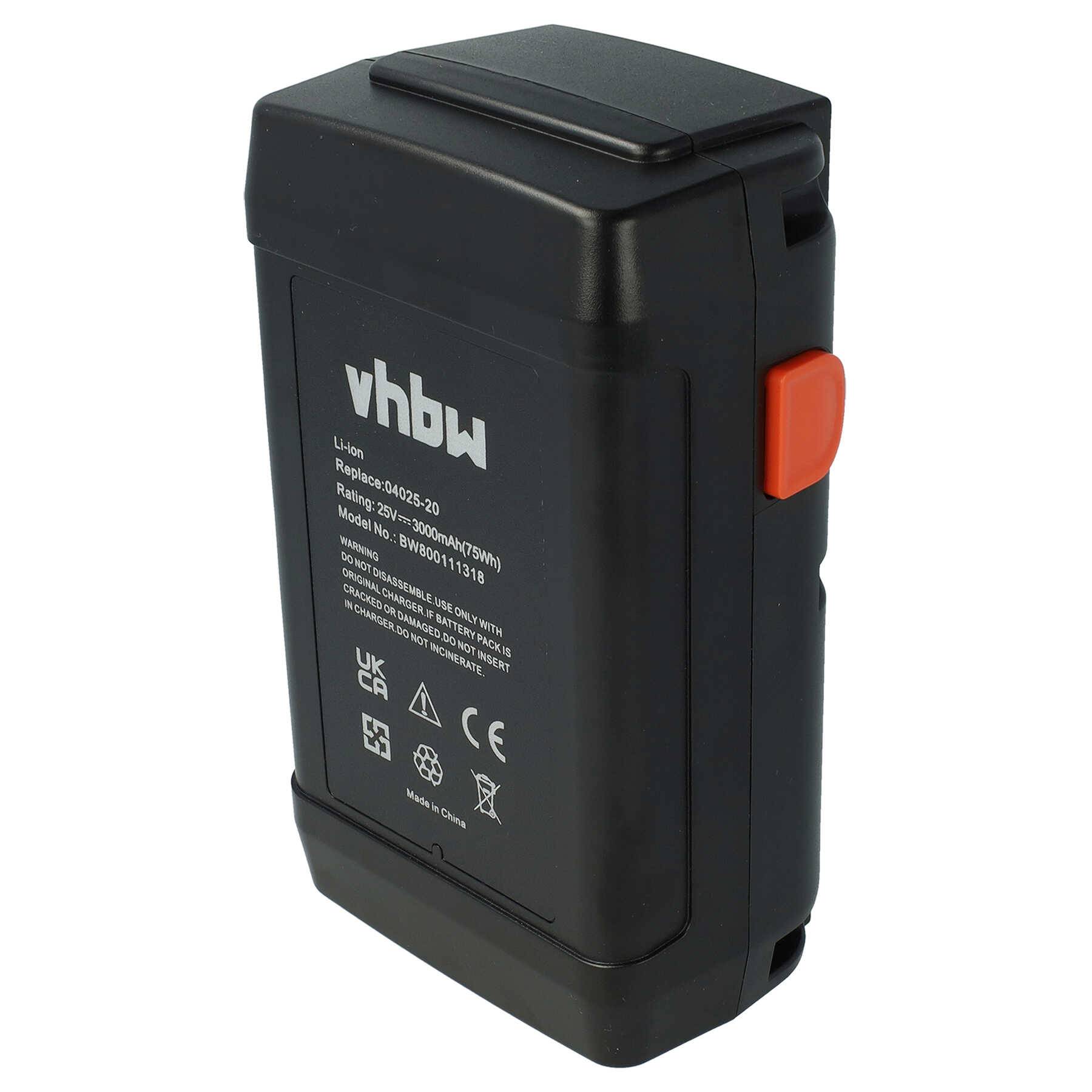 vhbw Akku Ersatz für Gardena 8838, 8838-U, 8838U, 04025-20, 8838-20, 4025 für Rasenmäher (3000mAh, 25V, Li-Ion)