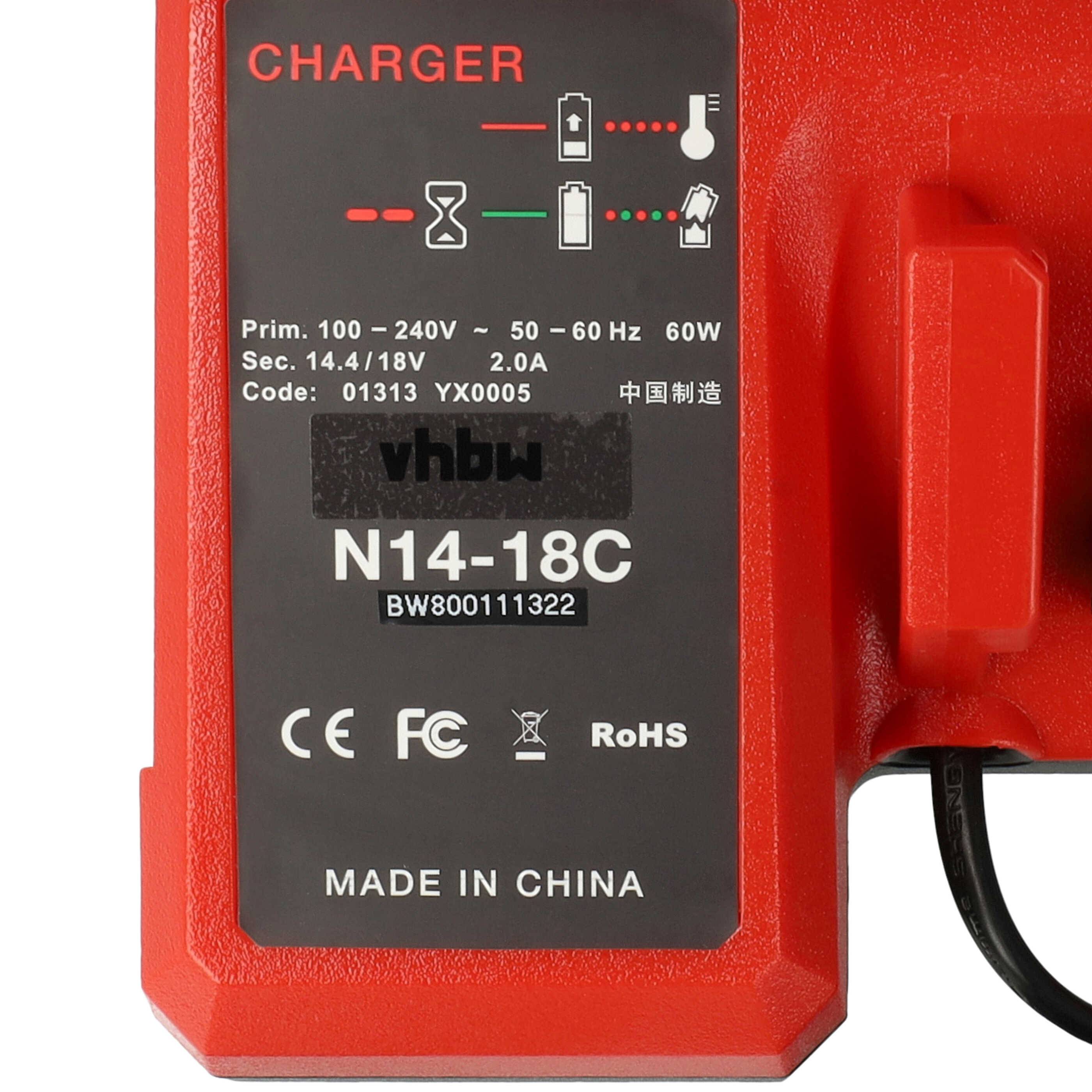 vhbw Ladegerät kompatibel mit Milwaukee M14 BX, M18, M18XC, YTB313 Werkzeug Li-Ion-Akkus