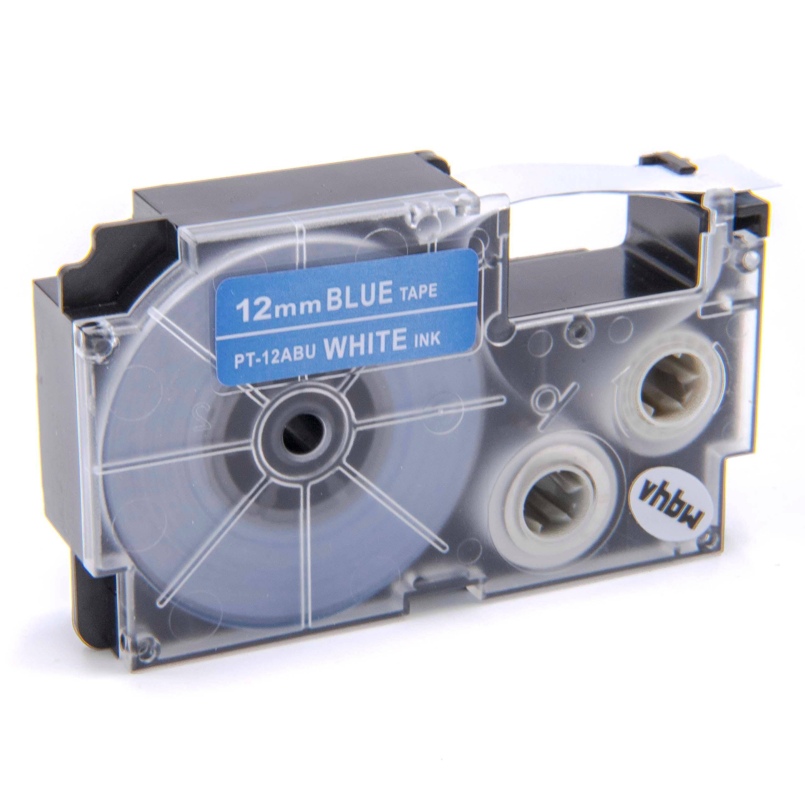 vhbw Schriftband-Kassette Ersatz für Casio XR-12ABU1, XR-12ABU für Etiketten-Drucker 8m x 12mm Weiß auf Blau