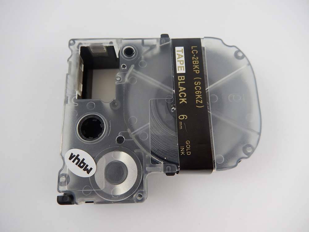 vhbw Schriftband-Kassette kompatibel mit KingJim SR530, SR550, SR530C, SR3900P, SR6700D, SR40, SR750 Etiketten-Drucker 8m x 6mm Gold auf Schwarz