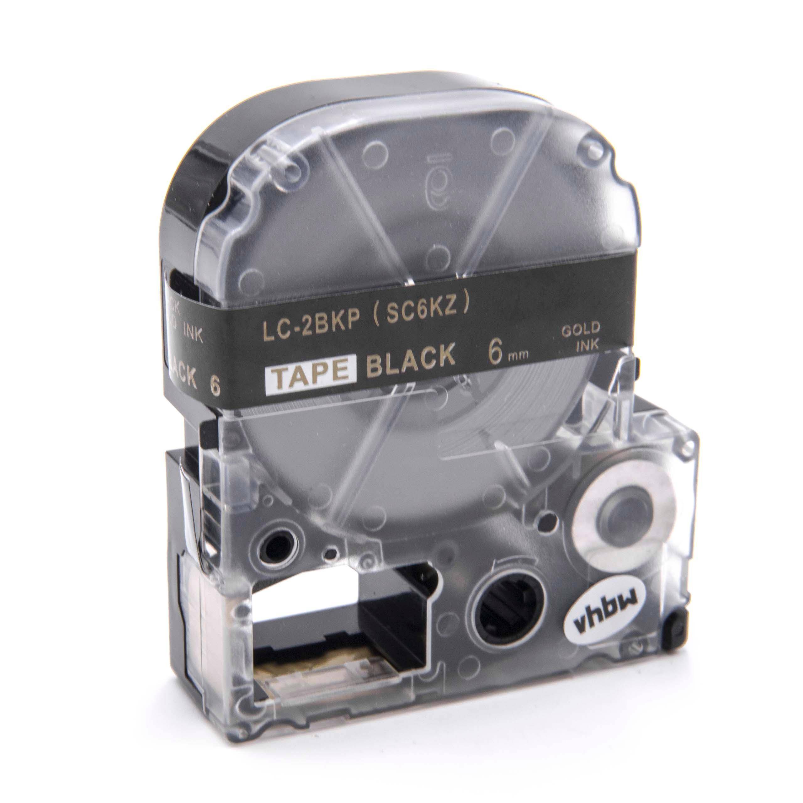 vhbw Schriftband-Kassette kompatibel mit KingJim SR530, SR550, SR530C, SR3900P, SR6700D, SR40, SR750 Etiketten-Drucker 8m x 6mm Gold auf Schwarz