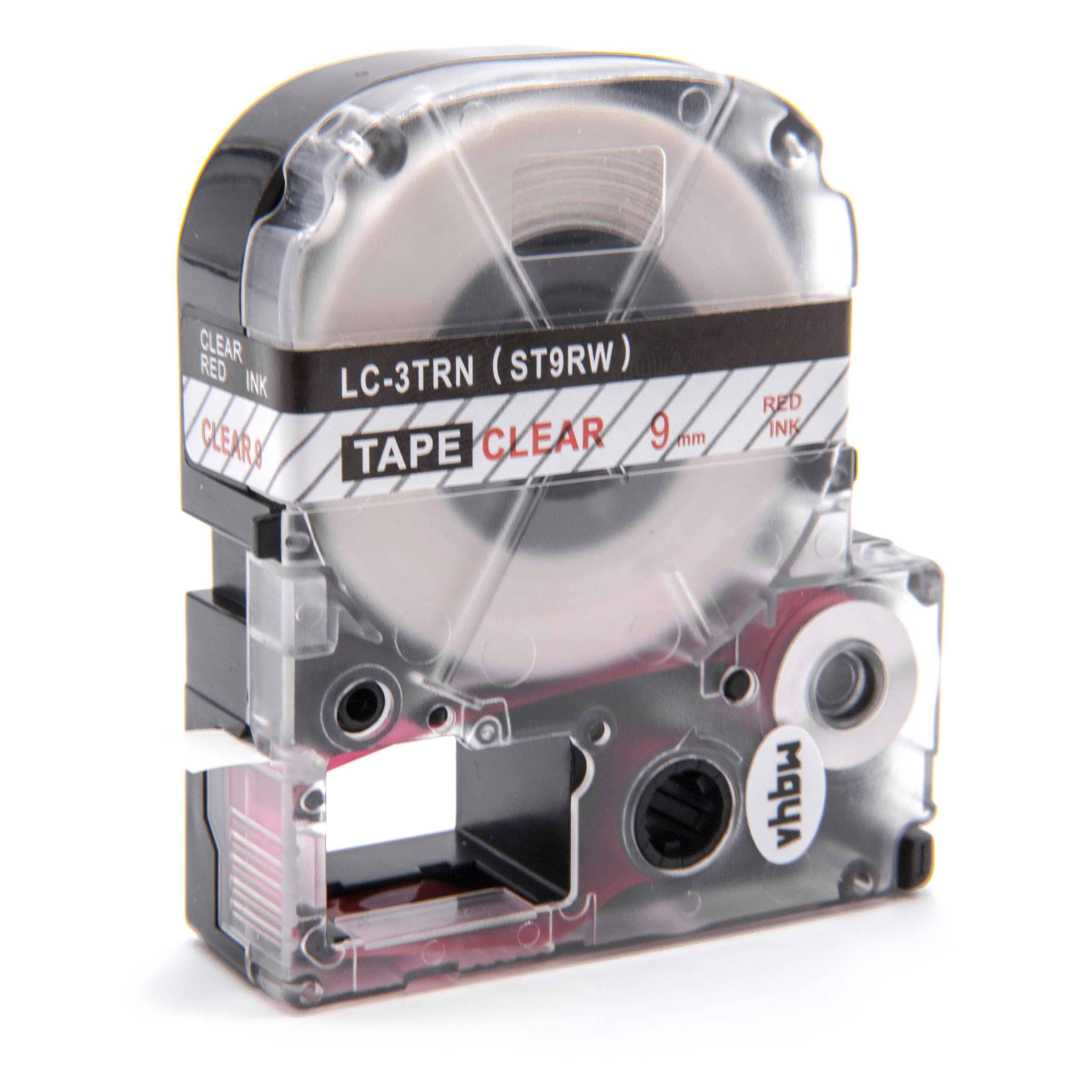 vhbw Schriftband-Kassette Ersatz für Epson LC-3TRN für Etiketten-Drucker 8m x 9mm Rot auf Transparent