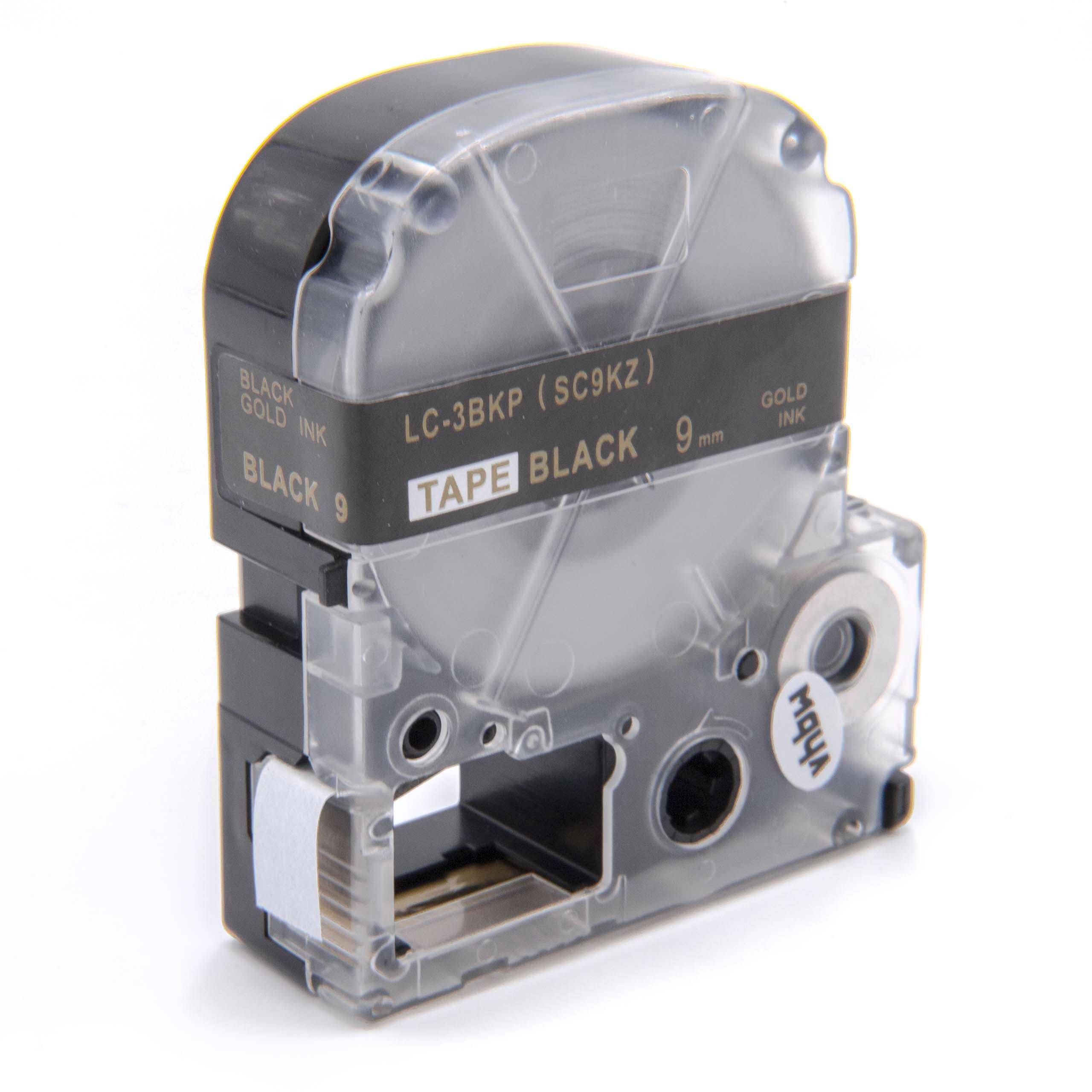 vhbw Schriftband-Kassette kompatibel mit KingJim SR530, SR550, SR530C, SR3900P, SR6700D, SR40, SR750 Etiketten-Drucker 8m x 9mm Gold auf Schwarz
